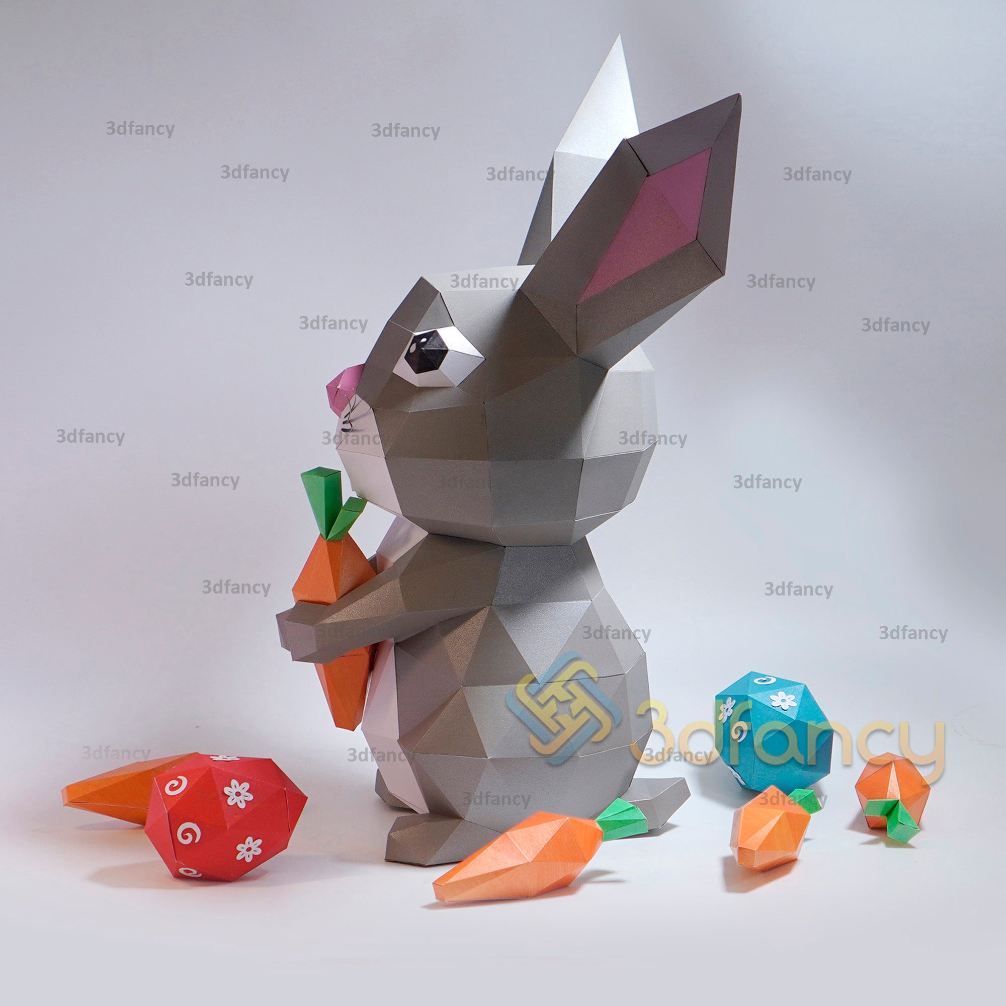 Modèle de papier artisanal de Pâques en forme de lapin, PDF et SVG, co ...