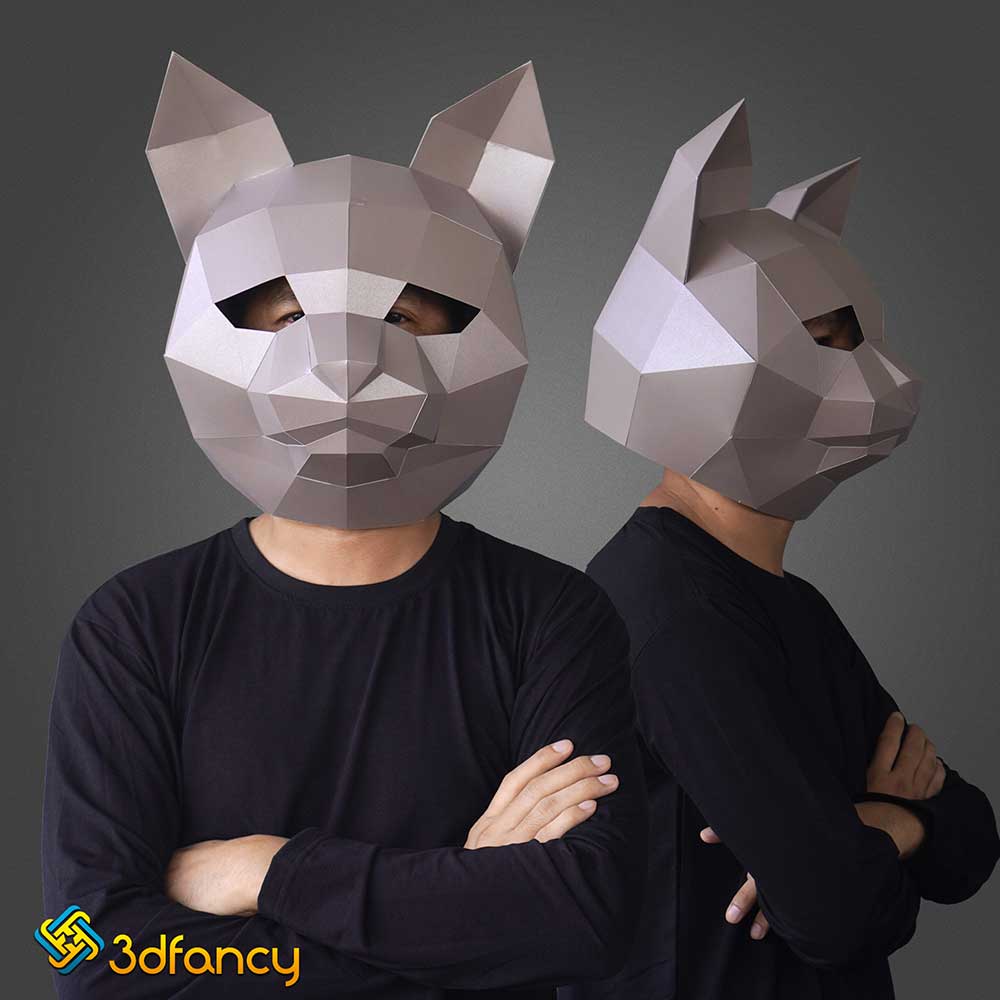 DIY Paper Cat Mask, 3d Mask, Papercraft Pdf Pattern. Low Poly Mask