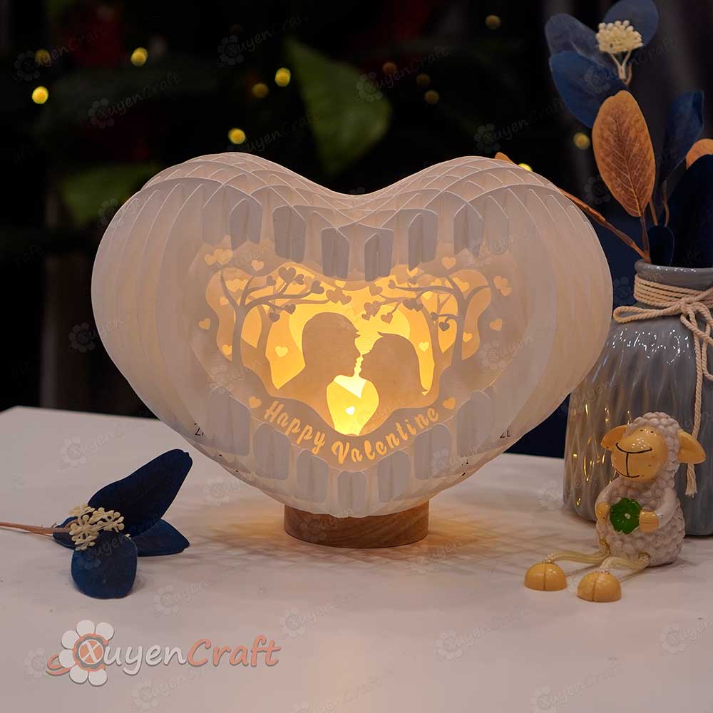 DIY Valentines Day Heart 3D Pop-up, PDF SVG Template for Light Box Paper Cutting 3D Heart Lighting, Lamp Paper Shadow Box Papercut Sliceform