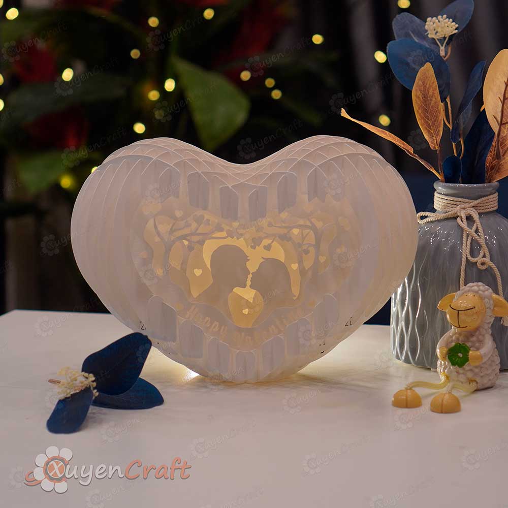 DIY Valentines Day Heart 3D Pop-up, PDF SVG Template for Light Box Paper Cutting 3D Heart Lighting, Lamp Paper Shadow Box Papercut Sliceform