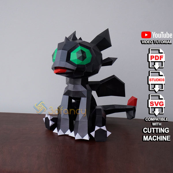 Zahnloser Drache Papercraft PDF, SVG-Vorlage