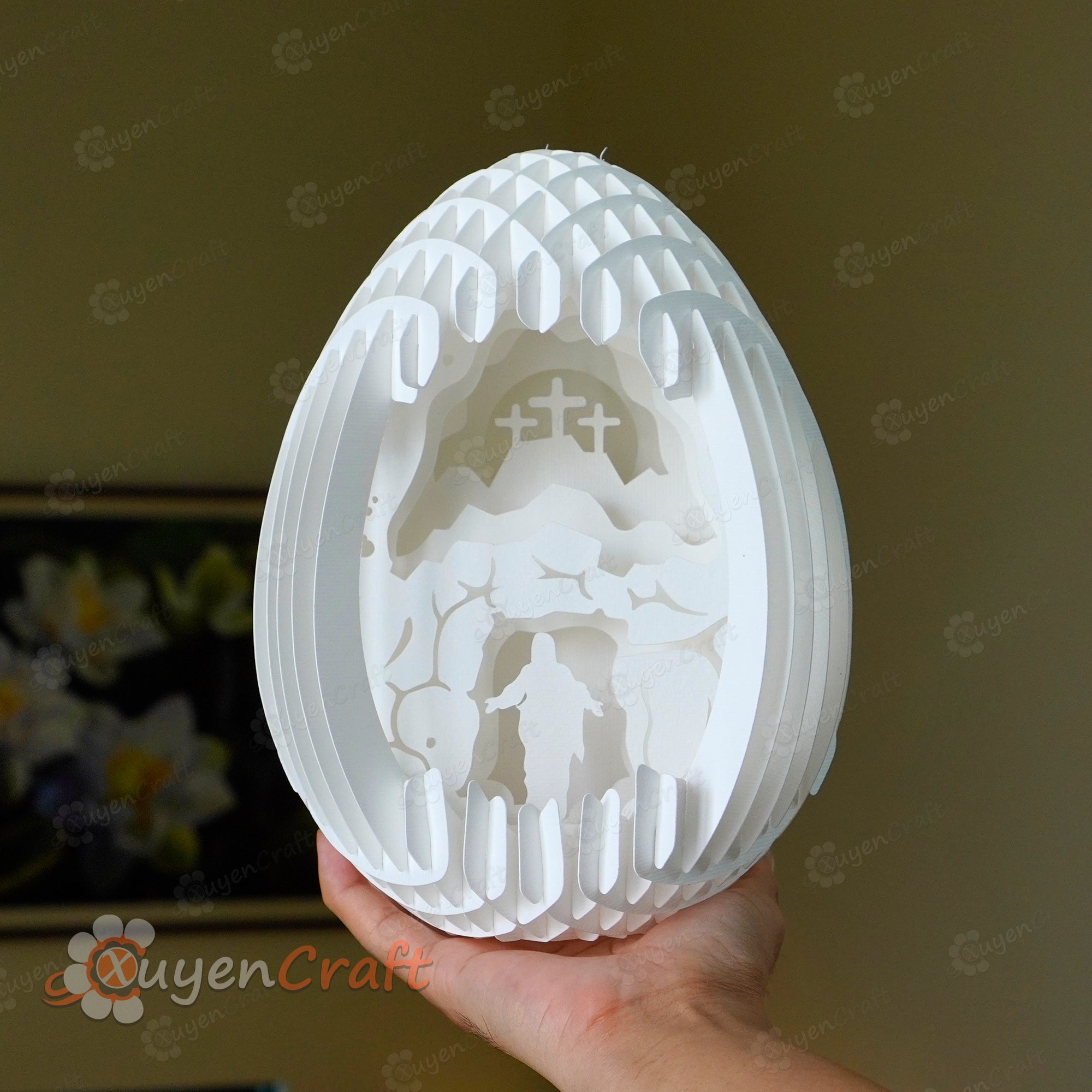 Easter Jesus Christ Is Risen 3D Easter Egg SVG Template creating 3D Pop Up, Easter Jesus Paper Cut Light Box, Silhouette Cricut files
