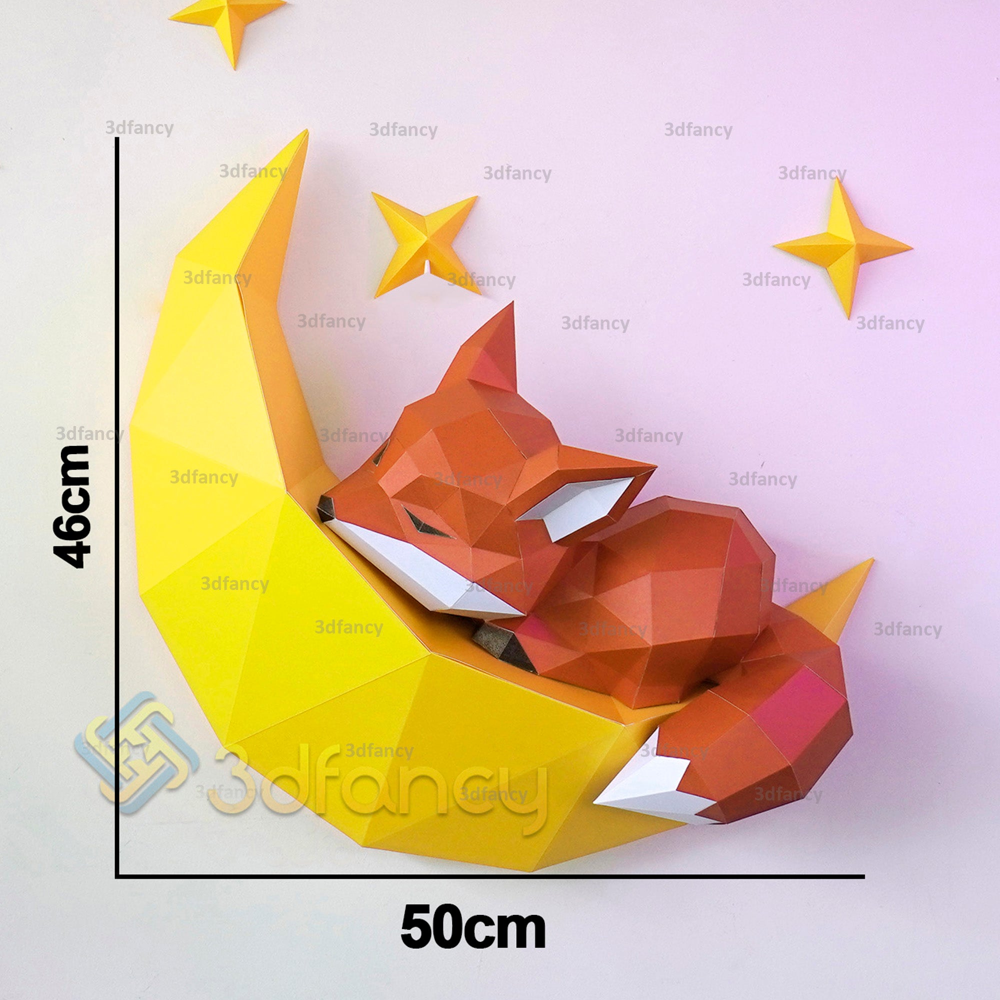 Fox Sleepy On The Moon Papercraft PDF, SVG Template Compatible with Cricut, Cameo 4, Scanncut
