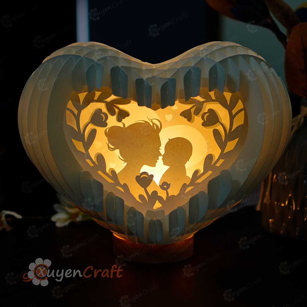 Mothers Day SVG Template for creating Mom's Day Pop Up Card vs 3D Heart Pop up Lighting Shadow Papercut, DIY Mothers day gift 3d cricut svg