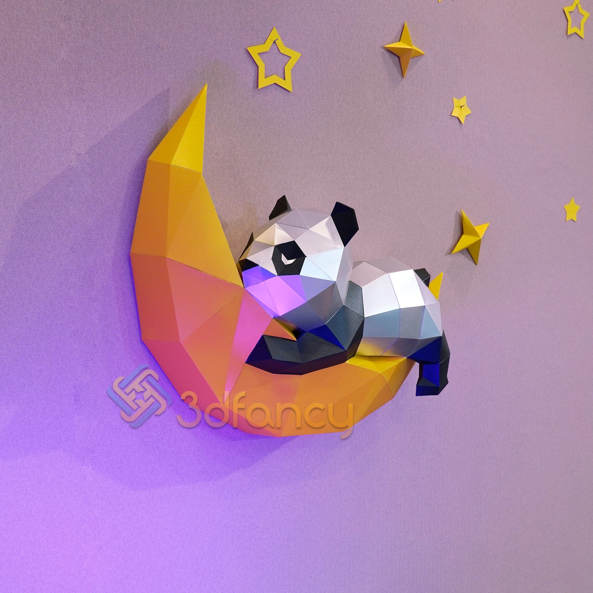 Papercraft Panda on Moon PDF, SVG Template Compatible with Cricut, Cameo 4, Scanncut