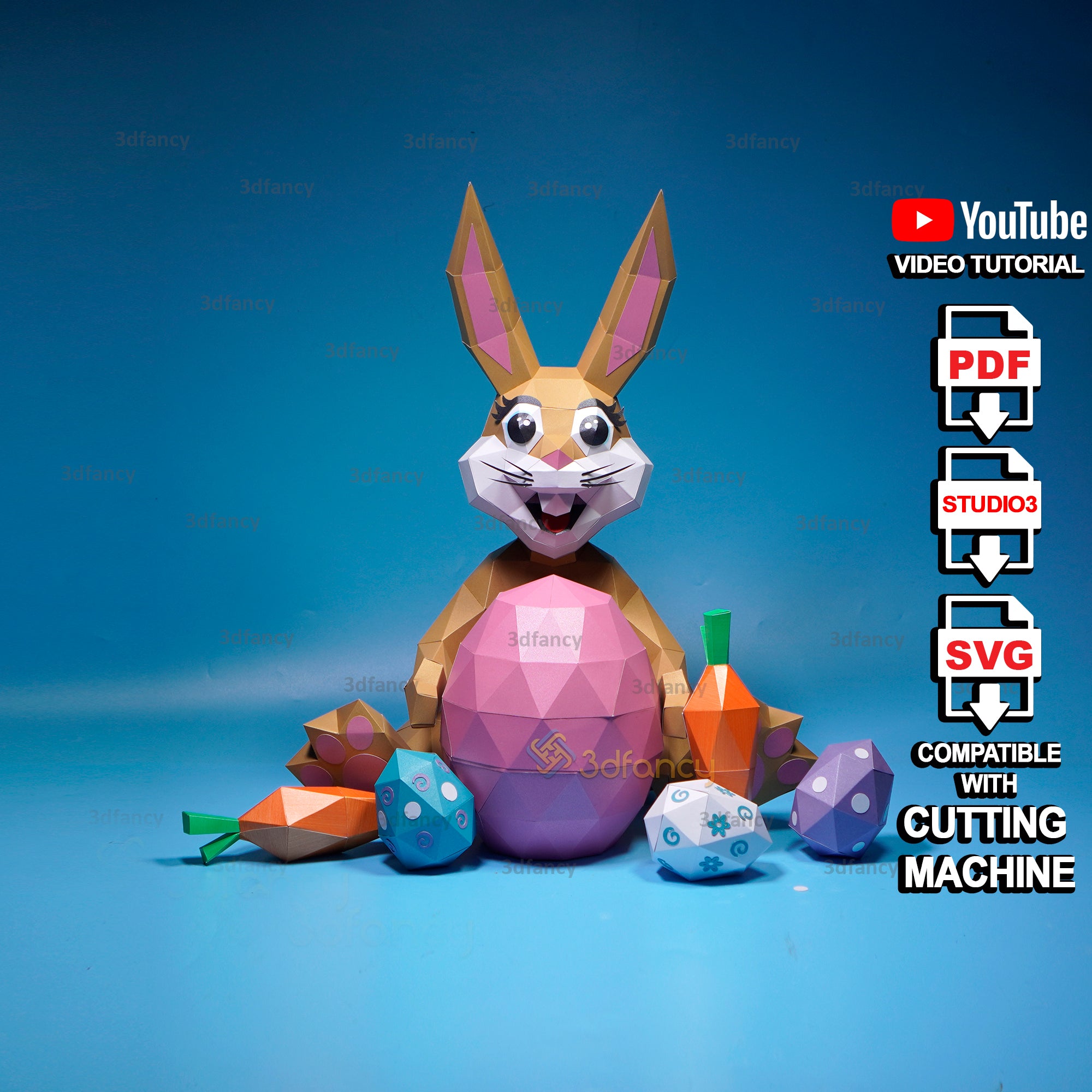 Low poly Rabbit Papercraft PDF, SVG Template Creating Rabbit Holding E ...