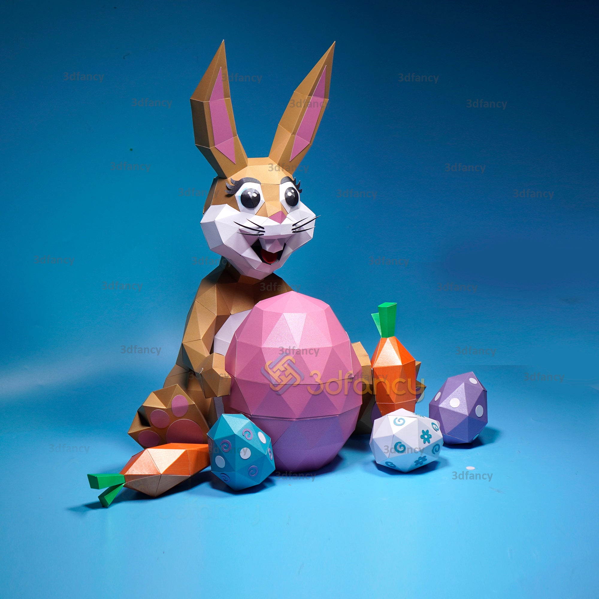 Low poly Rabbit Papercraft PDF, SVG Template Creating Rabbit Holding E ...