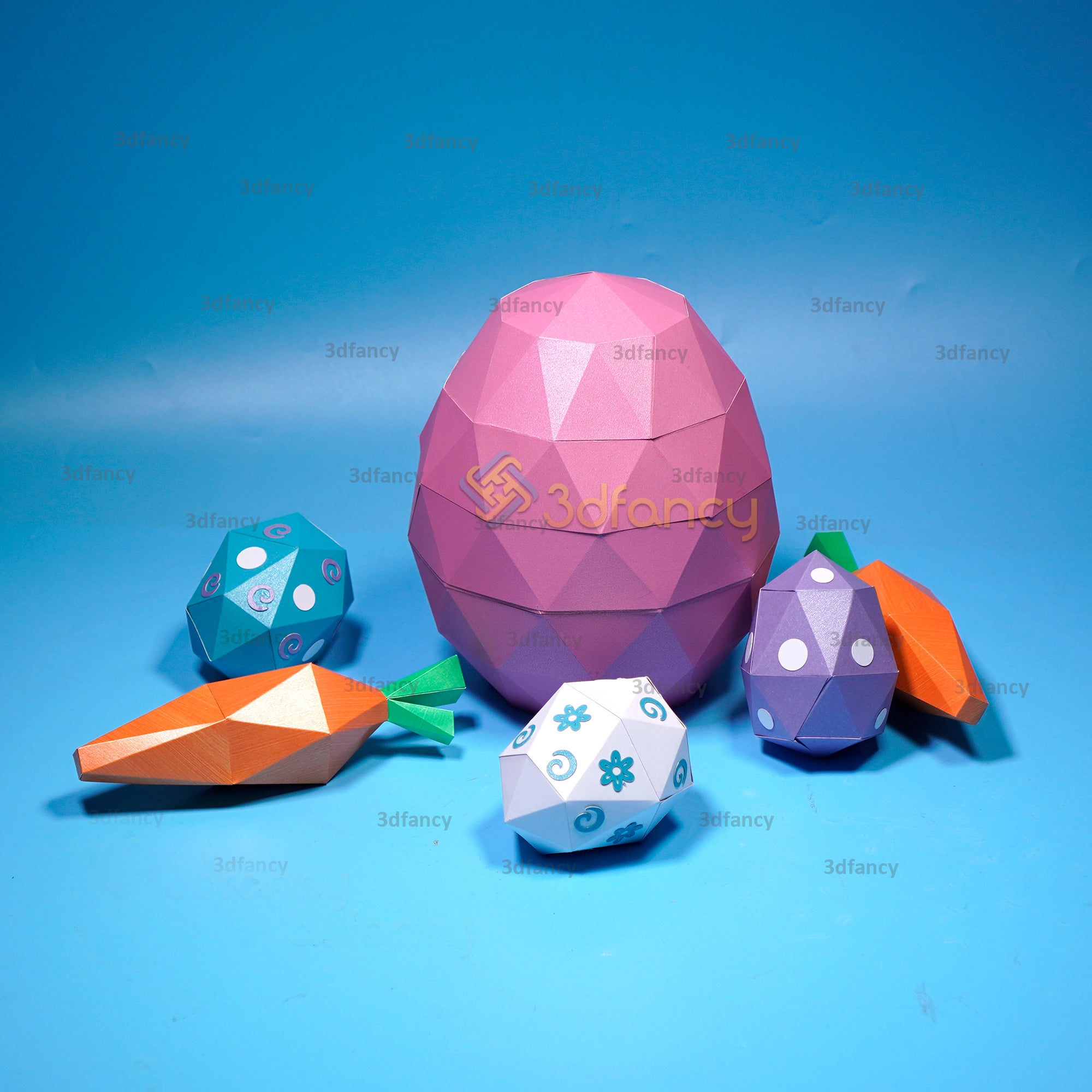 Low poly Rabbit Papercraft PDF, SVG Template Creating Rabbit Holding Easter Eggs Paper Craft - 3D SVG for Cricut Projects - 3d easter bunny