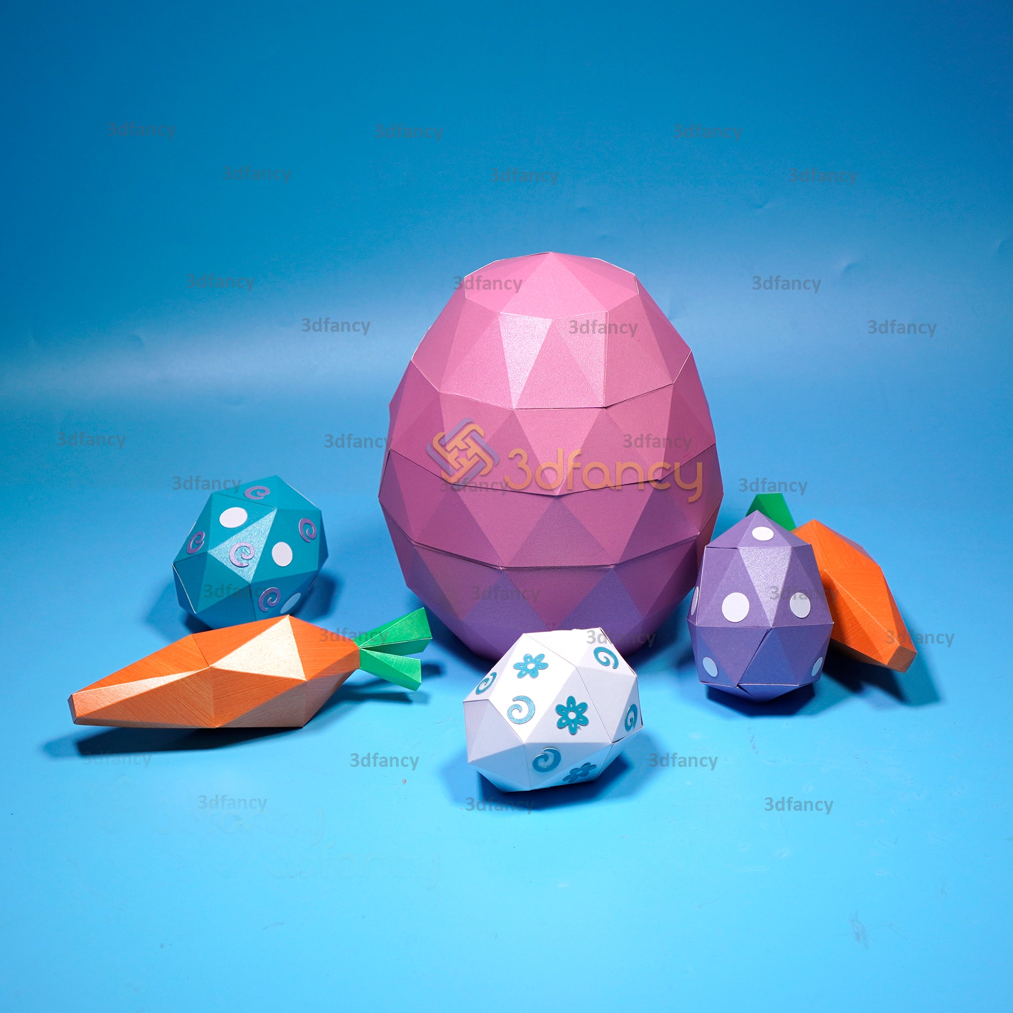 Easter Craft Ideas Paper Rabbit Low poly Rabbit Papercraft PDF, SVG Template Creating Rabbit Holding E ...
