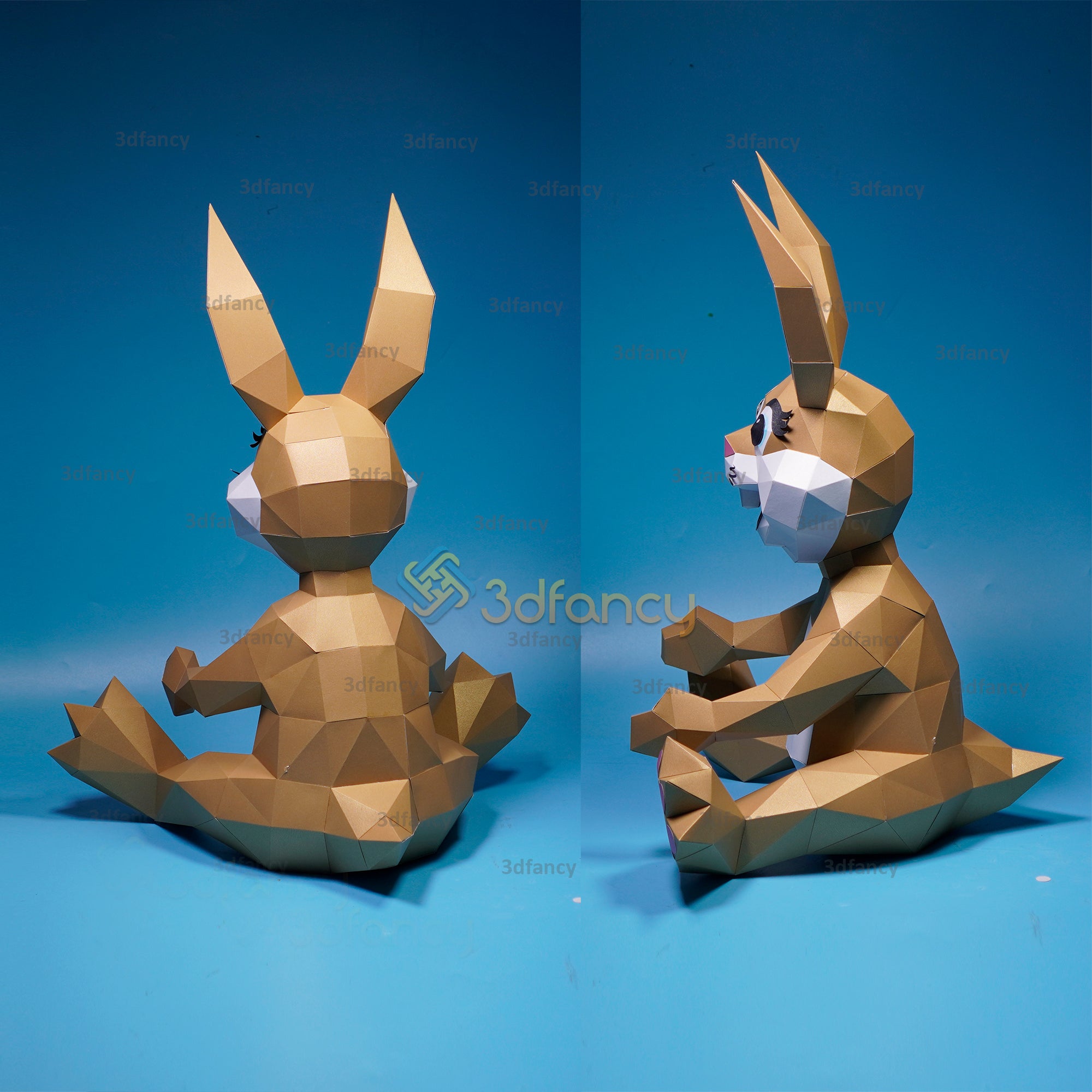 Low poly Rabbit Papercraft PDF, SVG Template Creating Rabbit Holding Easter Eggs Paper Craft - 3D SVG for Cricut Projects - 3d easter bunny
