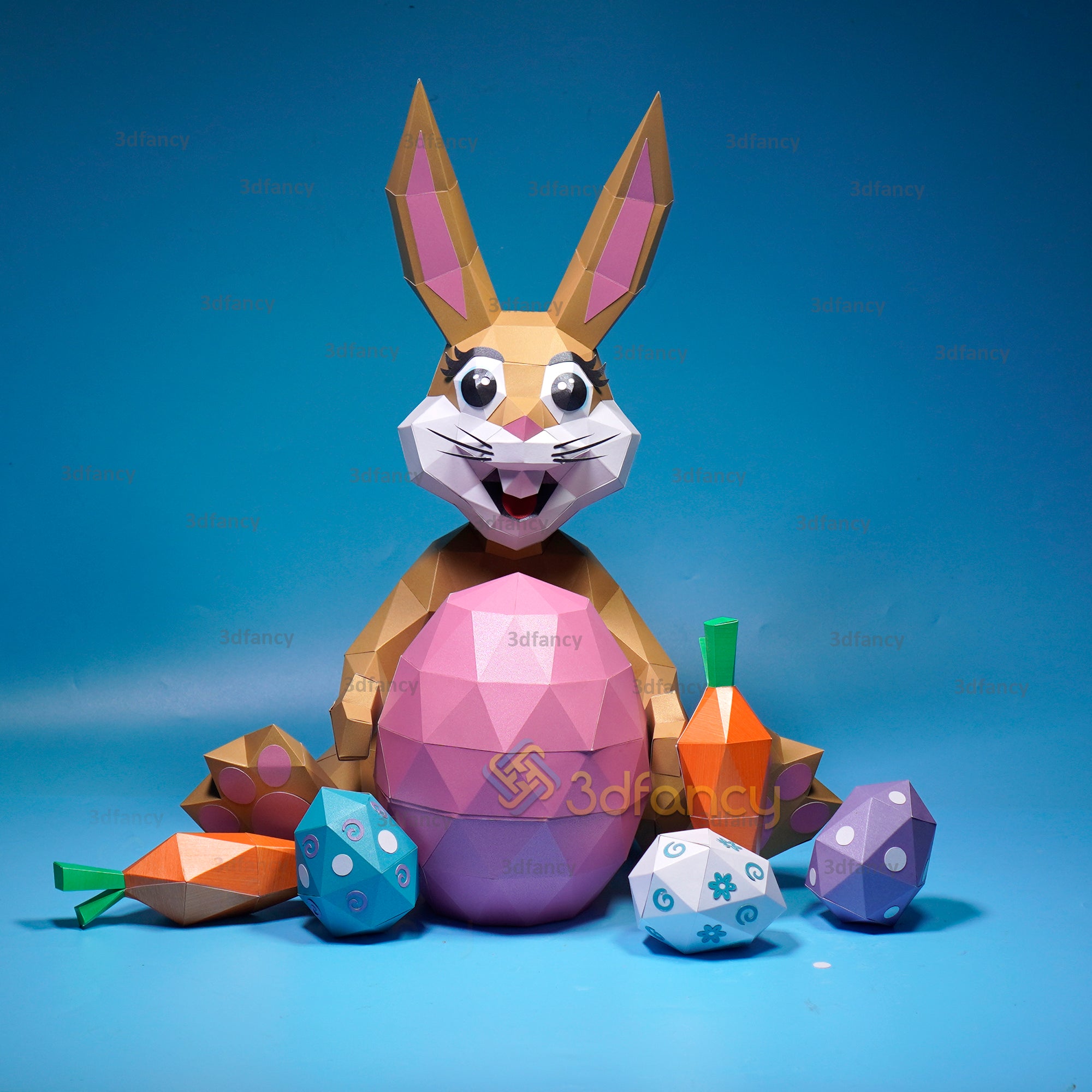 Low poly Rabbit Papercraft PDF, SVG Template Creating Rabbit Holding E ...