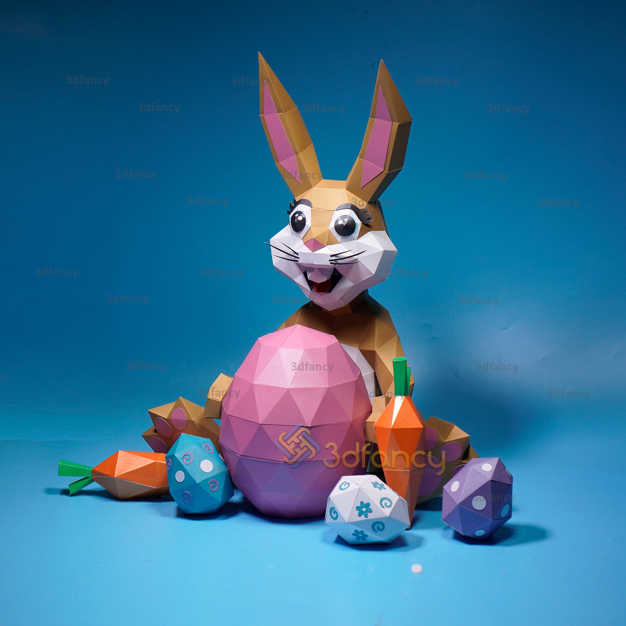 Low poly Rabbit Papercraft PDF, SVG Template Creating Rabbit Holding E ...