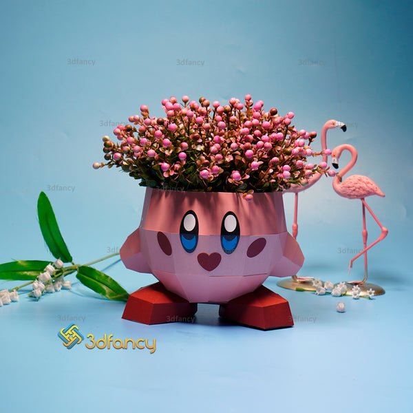 3D Papercraft Kirby Standing Planter | Pen Pencil Holder SVG for Cricut Projects