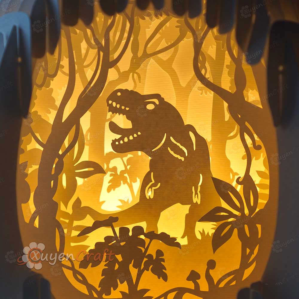 SVG Template T-Rex Dinosaur Egg Pop up, 3D Papercut Light Box Sliceform Paper Sphere Popup, 3d lamp svg, Dinosaur night light