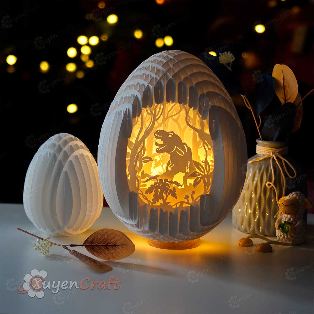 SVG Template T-Rex Dinosaur Egg Pop up, 3D Papercut Light Box Sliceform Paper Sphere Popup, 3d lamp svg, Dinosaur night light