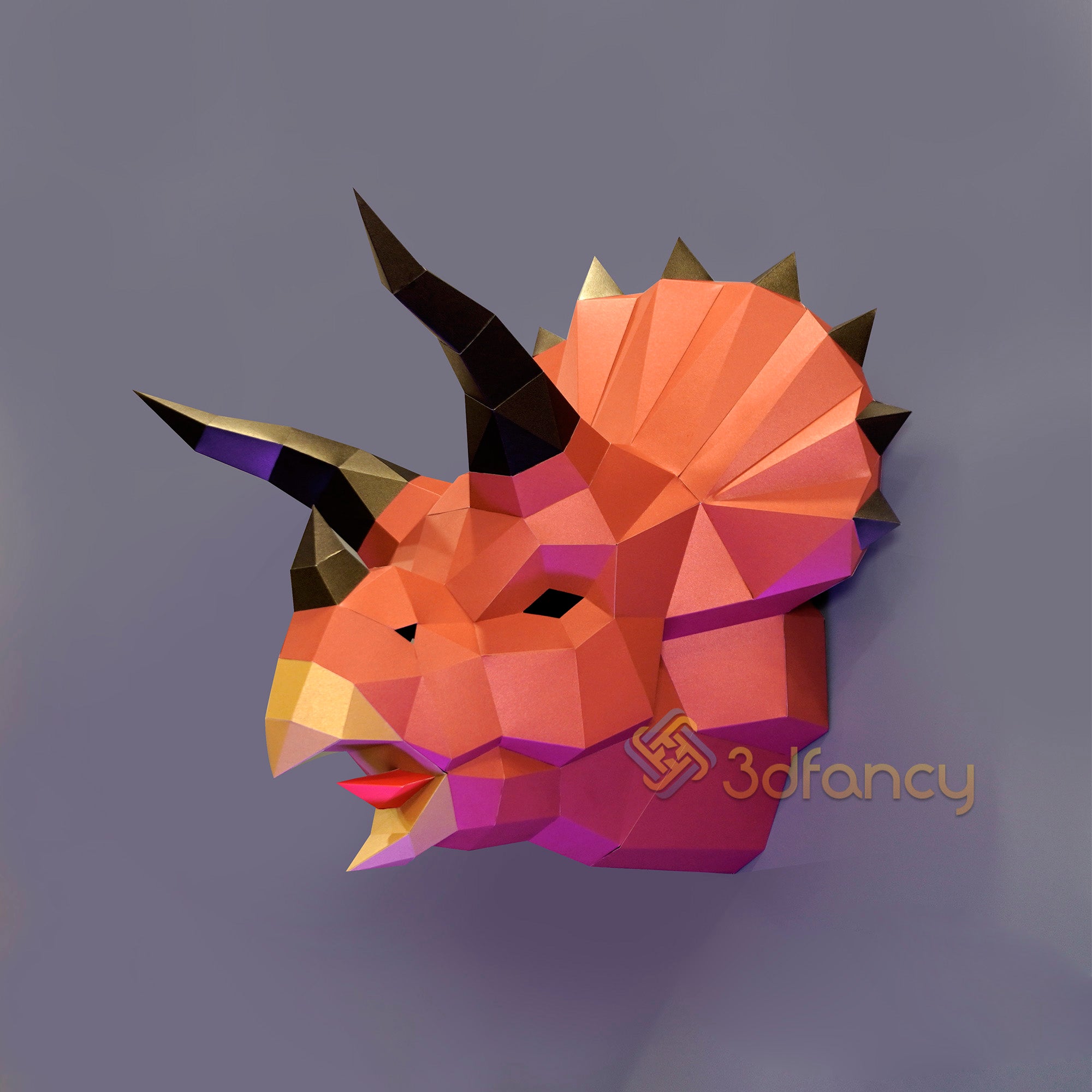 Triceratops Dinosaur Head Papercraft PDF, SVG Template Compatible with Cricut, Cameo 4, Scanncut