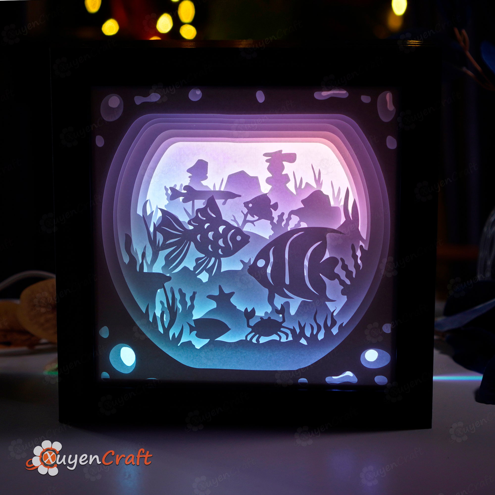 Aquarium Fish Shadow Box SVG Template for Cricut, Cameo4, ScanNcut...