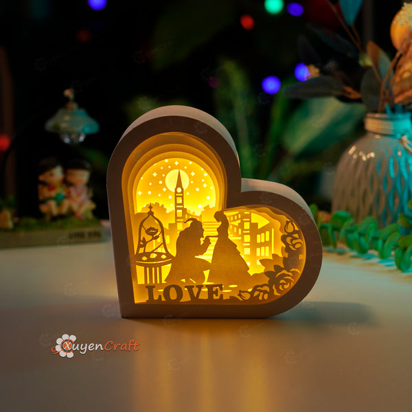 Beauty and Beast Heart Lanterns Shadow Box SVG for Cricut Projects, Valentines Crafts