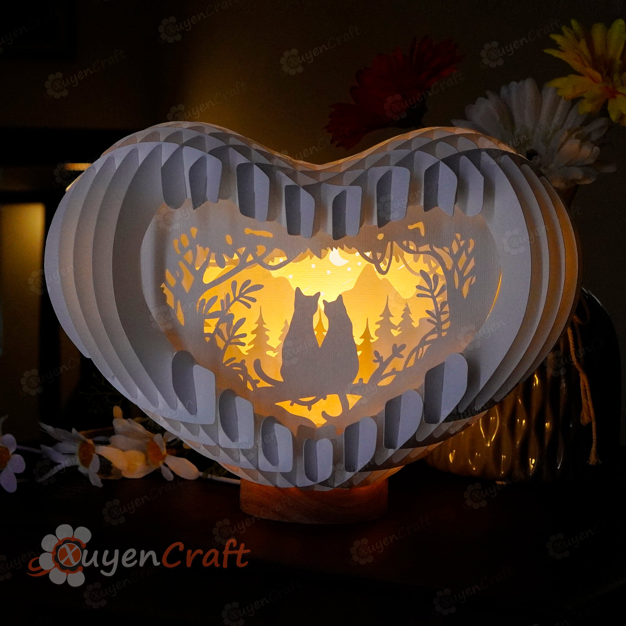 Cat Love Heart Pop up SVG Template For Cricut, Cameo 4, Scanncut