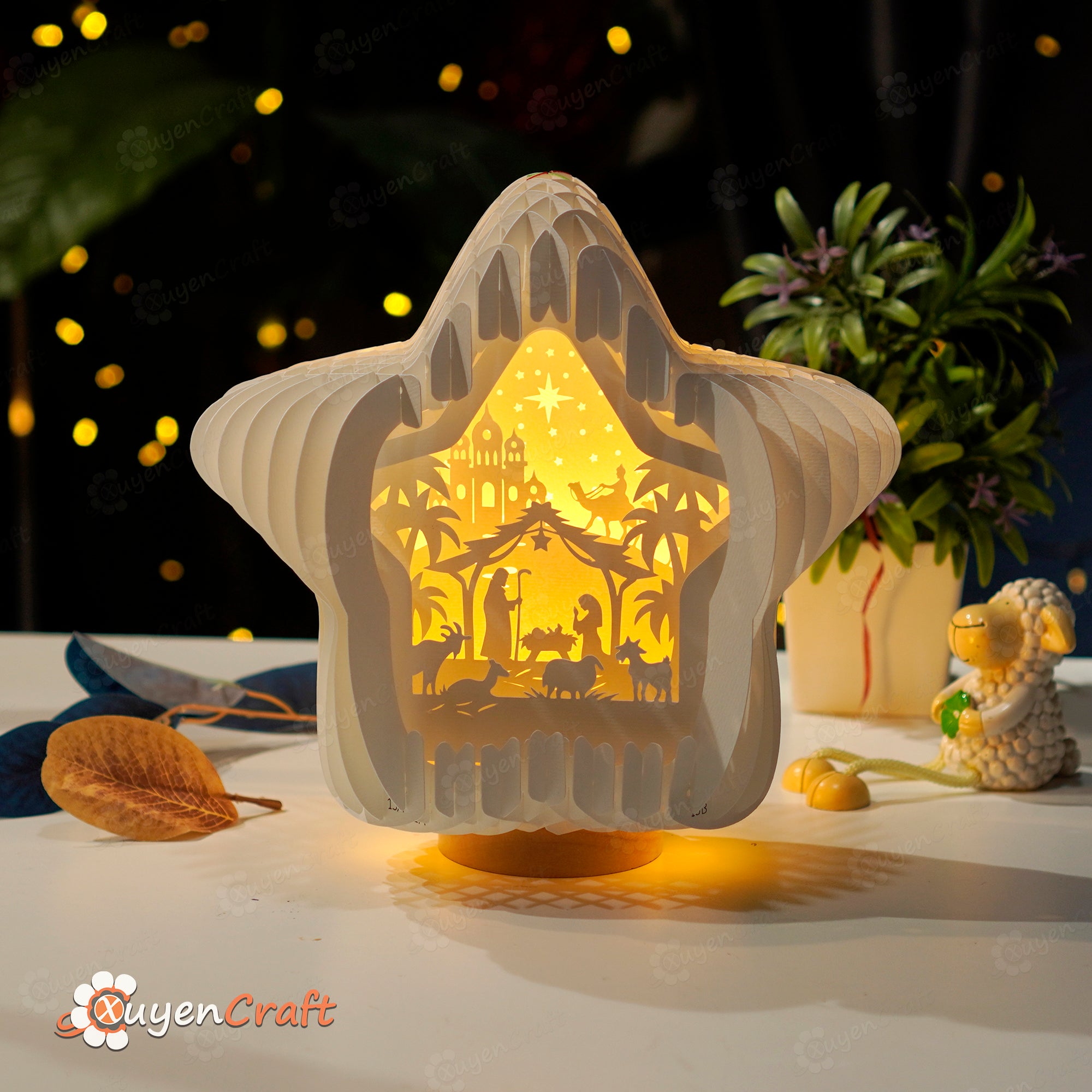 Pack 4 Star Pop Up SVG, Silhouette Templates, Star Lanterns for Merry Christmas Decor, Nativity Scene, Santa claus, DIY Paper Cut Lamp
