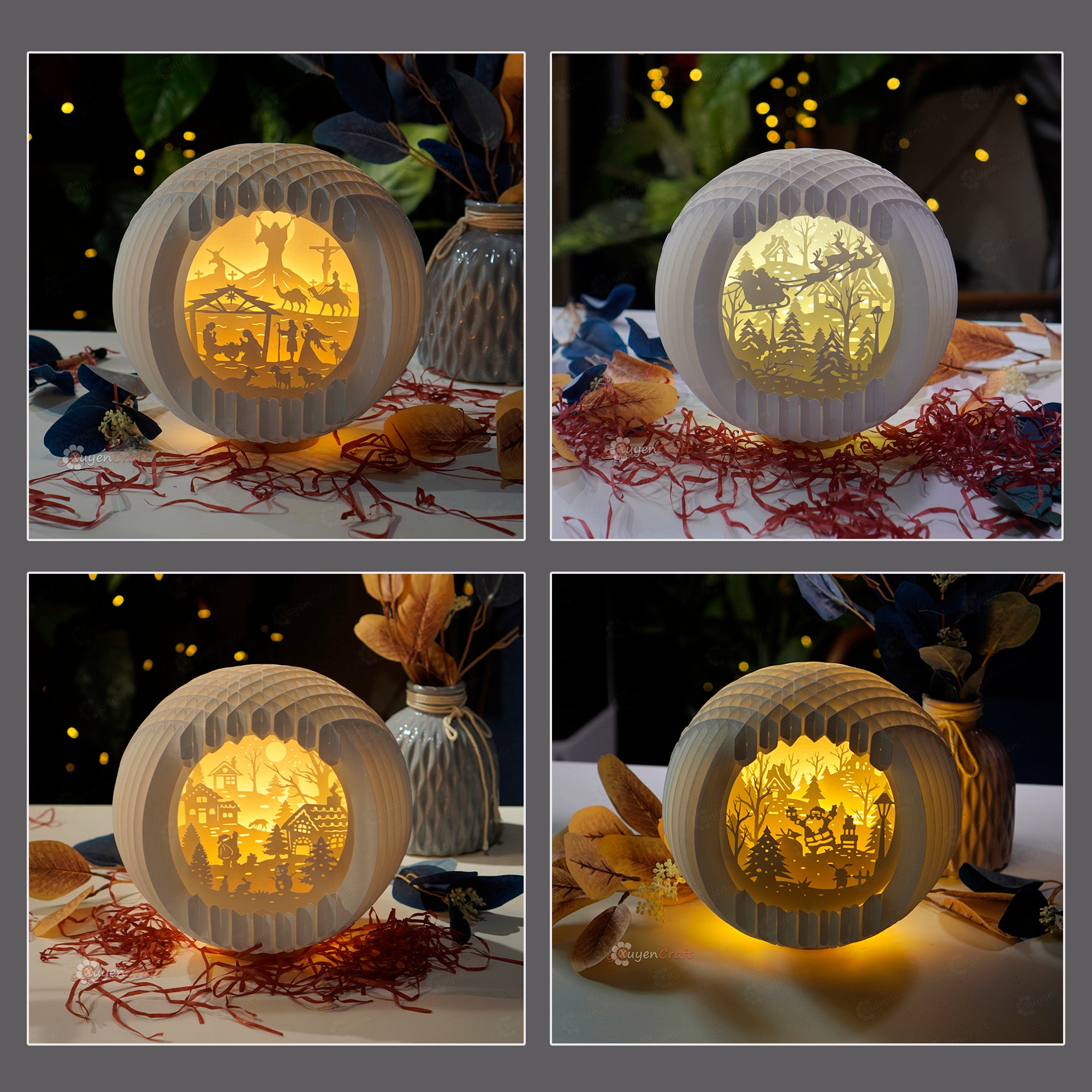Sphere Santacraft Pack 4 Christmas Sphere PopUp SVG Templates creating Santa Claus Spher ...