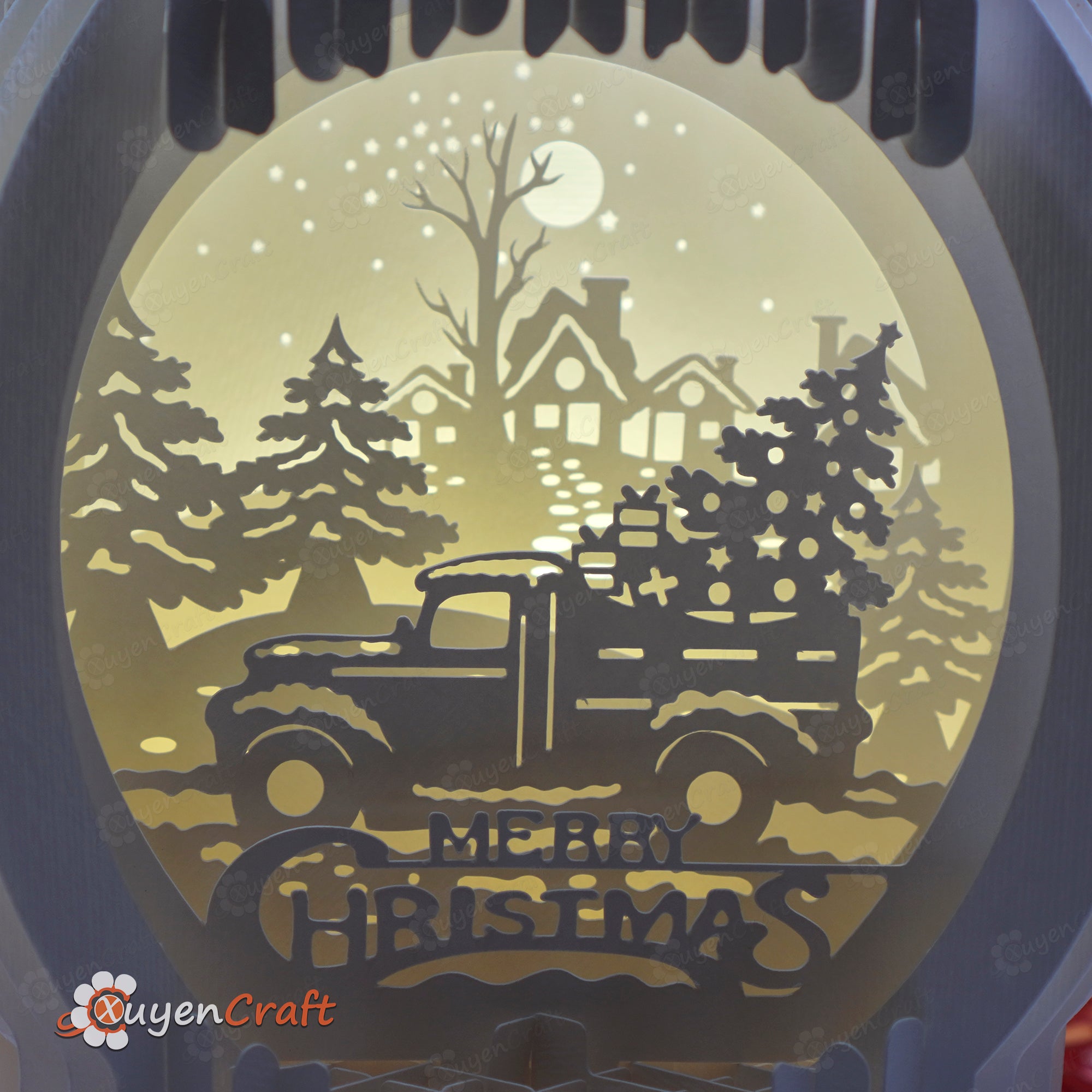 Christmas Truck In Snow Globe Pop Up SVG for Cricut Projects, Silhouette Studio V3, ScanNcut Templates