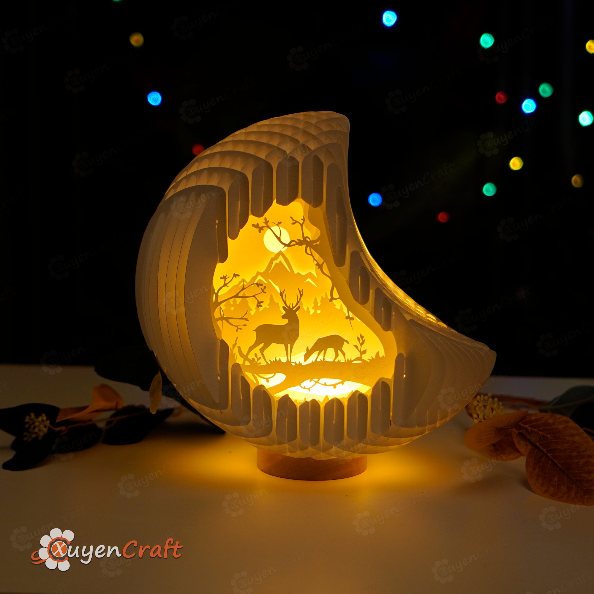Deer moon 3D pop up card SVG files for cricut, Scanncut, Silhouette Cameo 4 - Papercraft moon lamp decor 3d origami, DIY paper night light