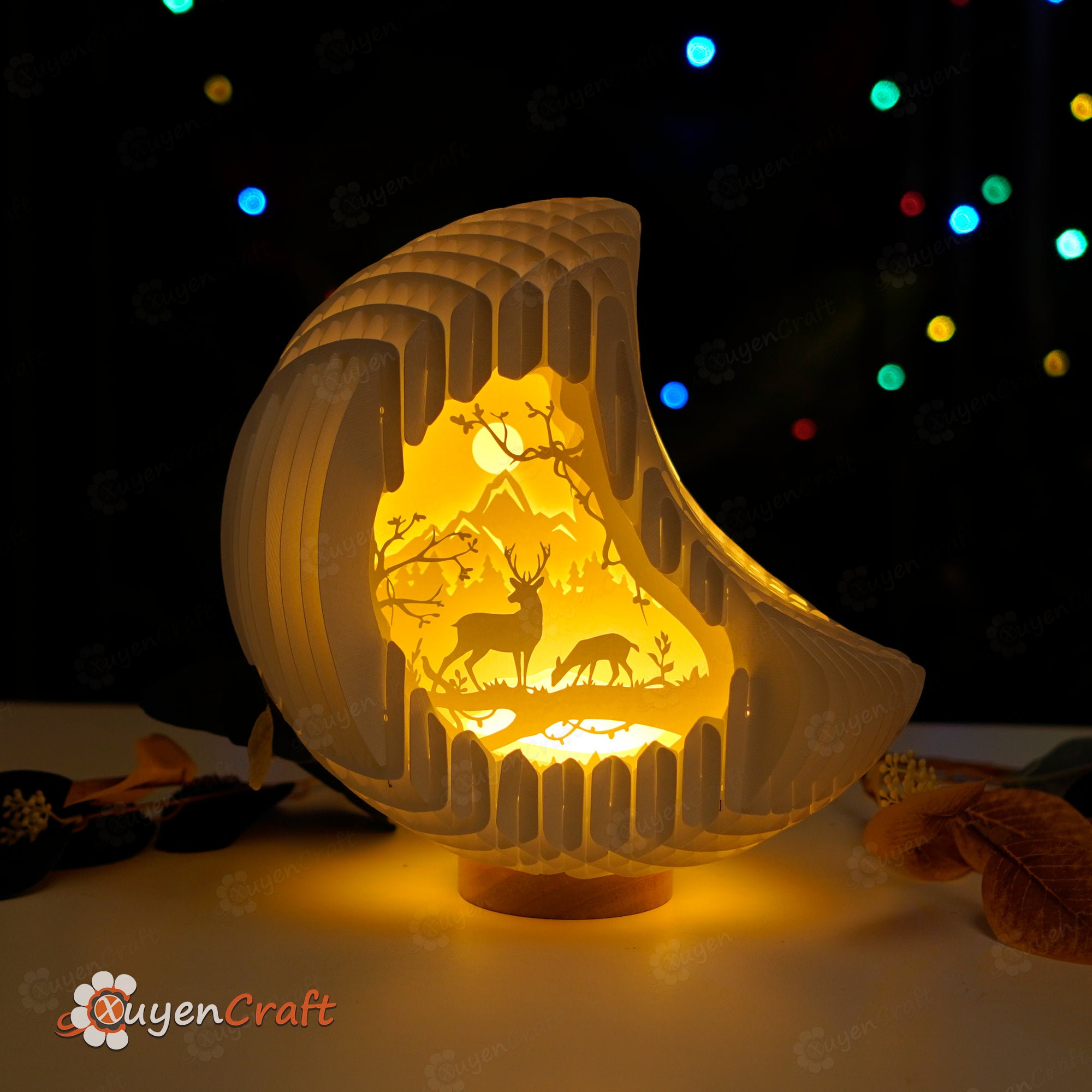 Deer moon 3D pop up card SVG files for cricut, Scanncut, Silhouette Cameo 4 - Papercraft moon lamp decor 3d origami, DIY paper night light