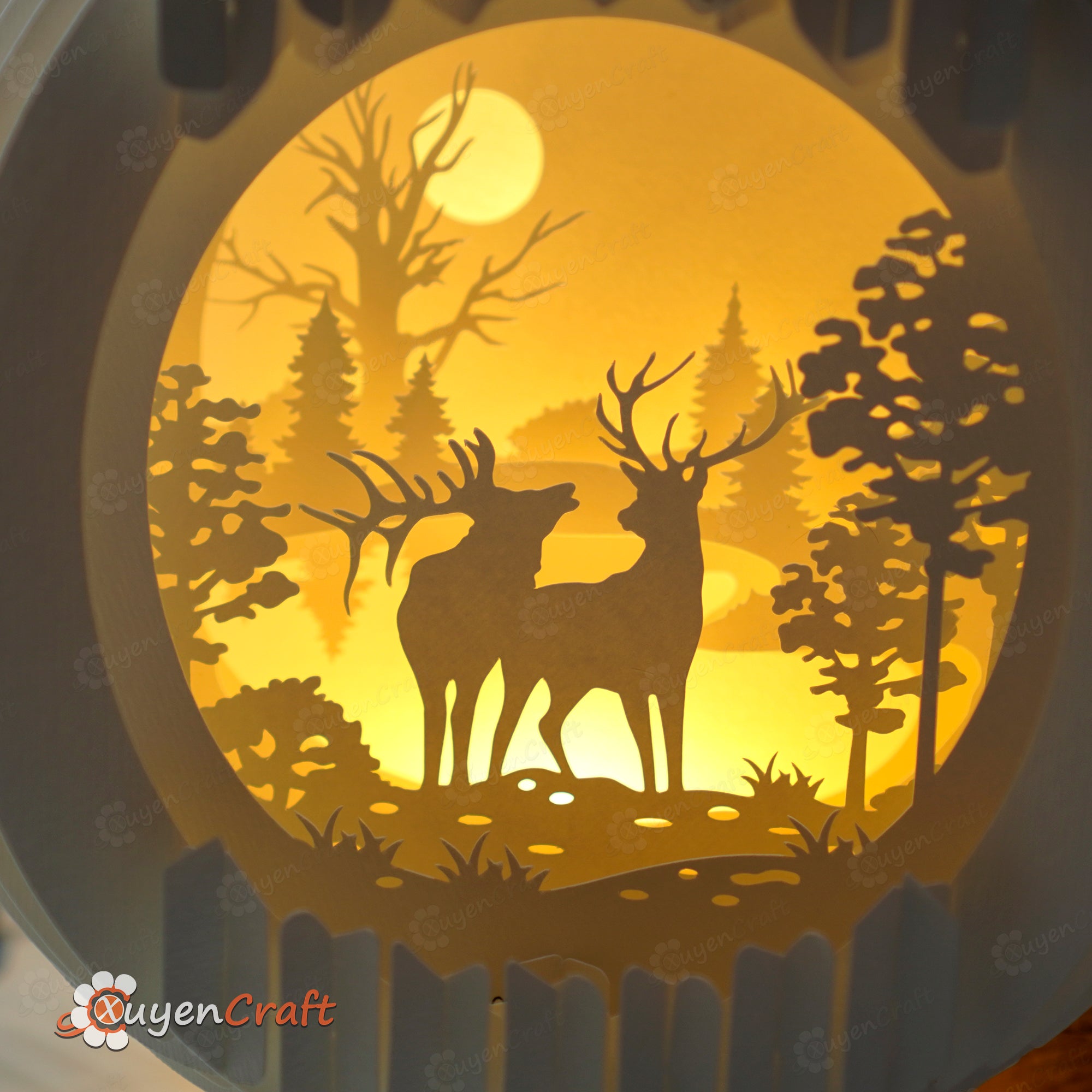 Couple Deer In Sphere Pop Up PDF, SVG, Studio Templates