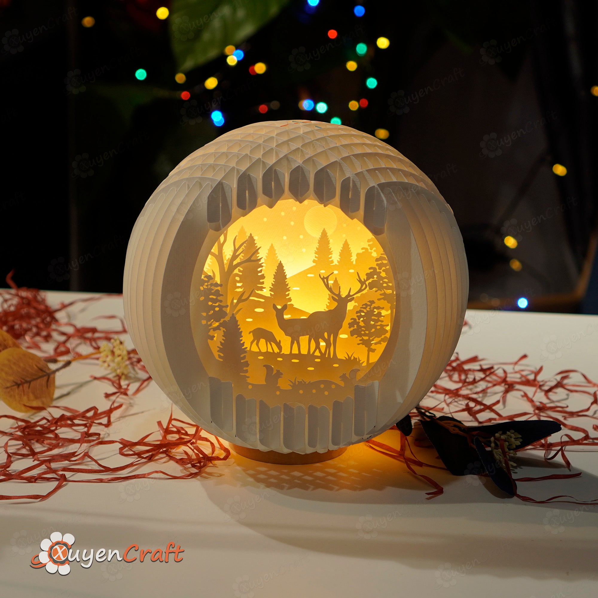 Pack 4 Deer Sphere Popup Paper Cut Template - Merry Christmas Sphere Popup 3D SVG For Cricut Projects