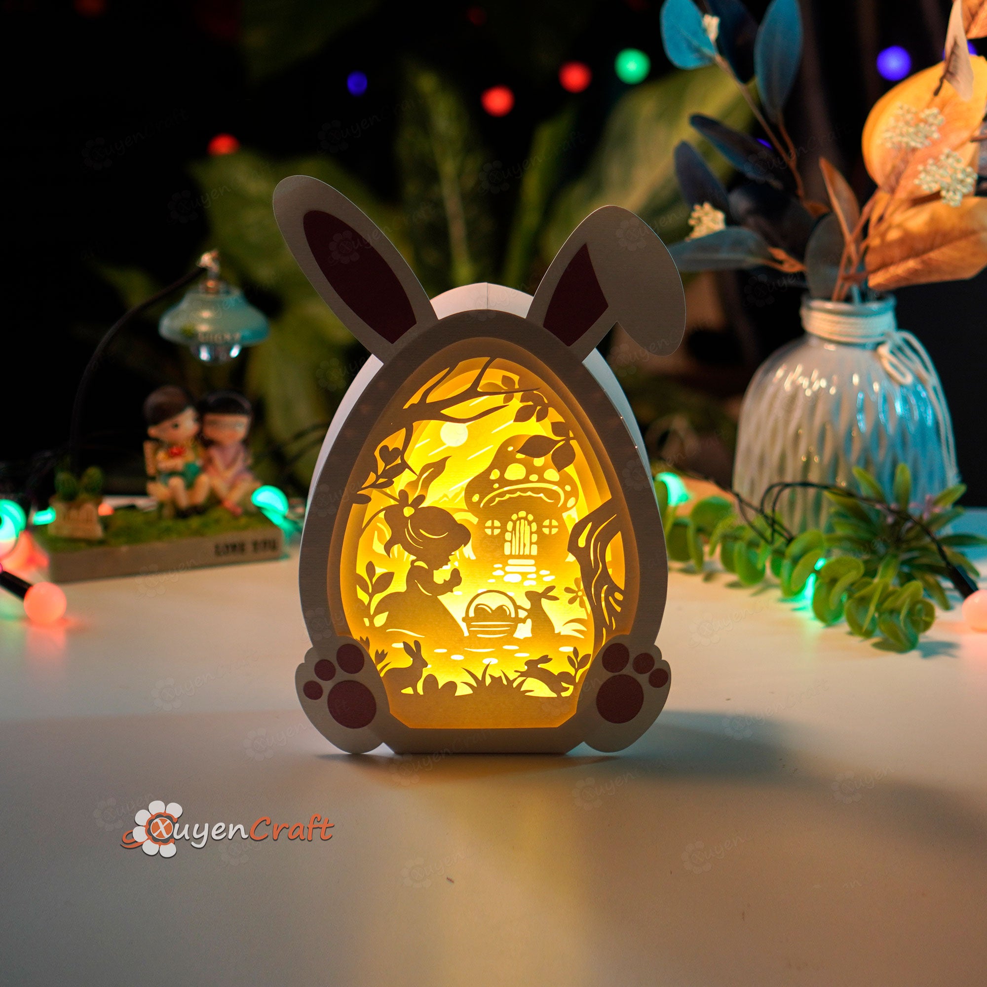 Easter Bunny Egg Lanterns Shadow Box 01, PDF, SVG, Studio Template
