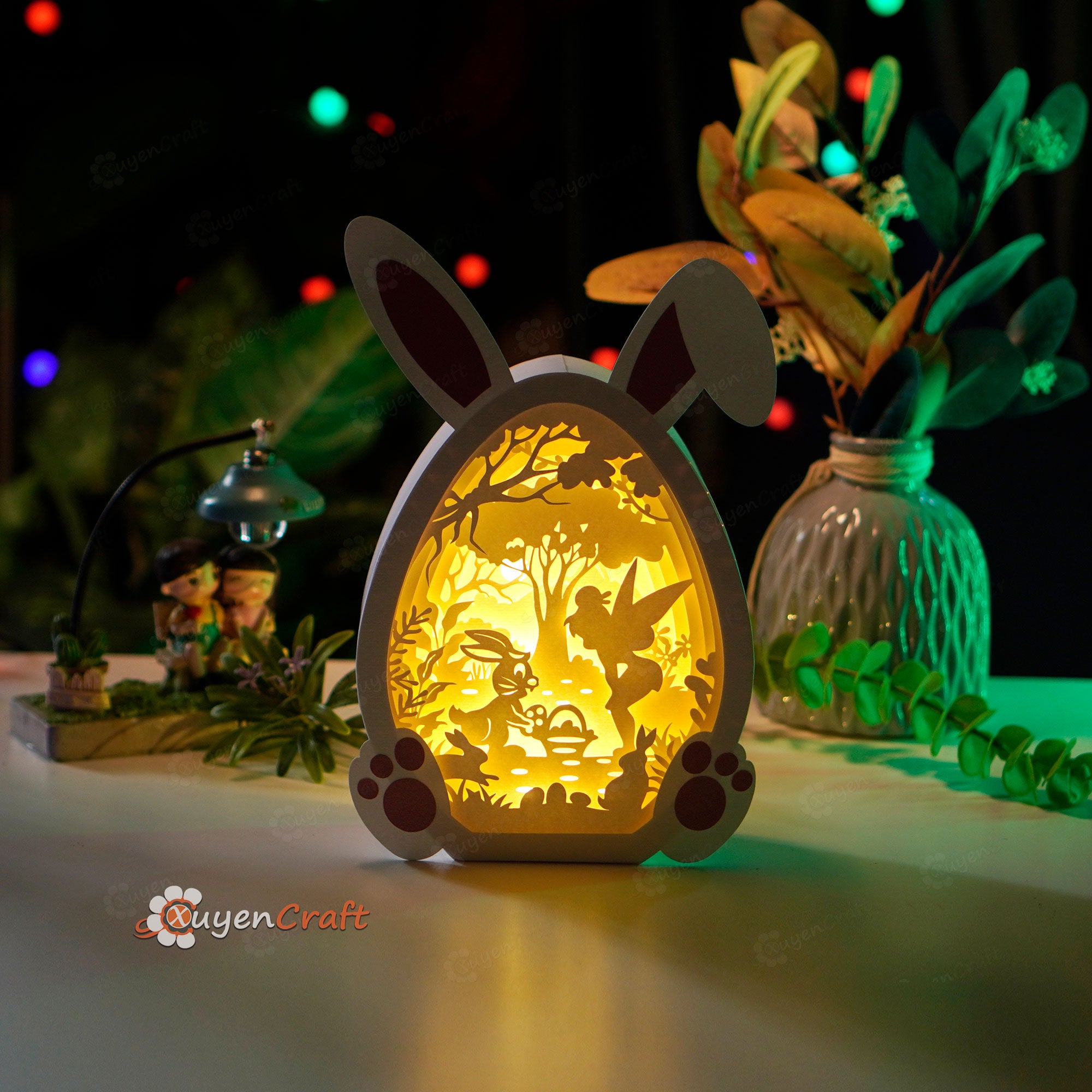 Bunny Easter Egg Pop Up SVG Template 3D Papercut Light Box