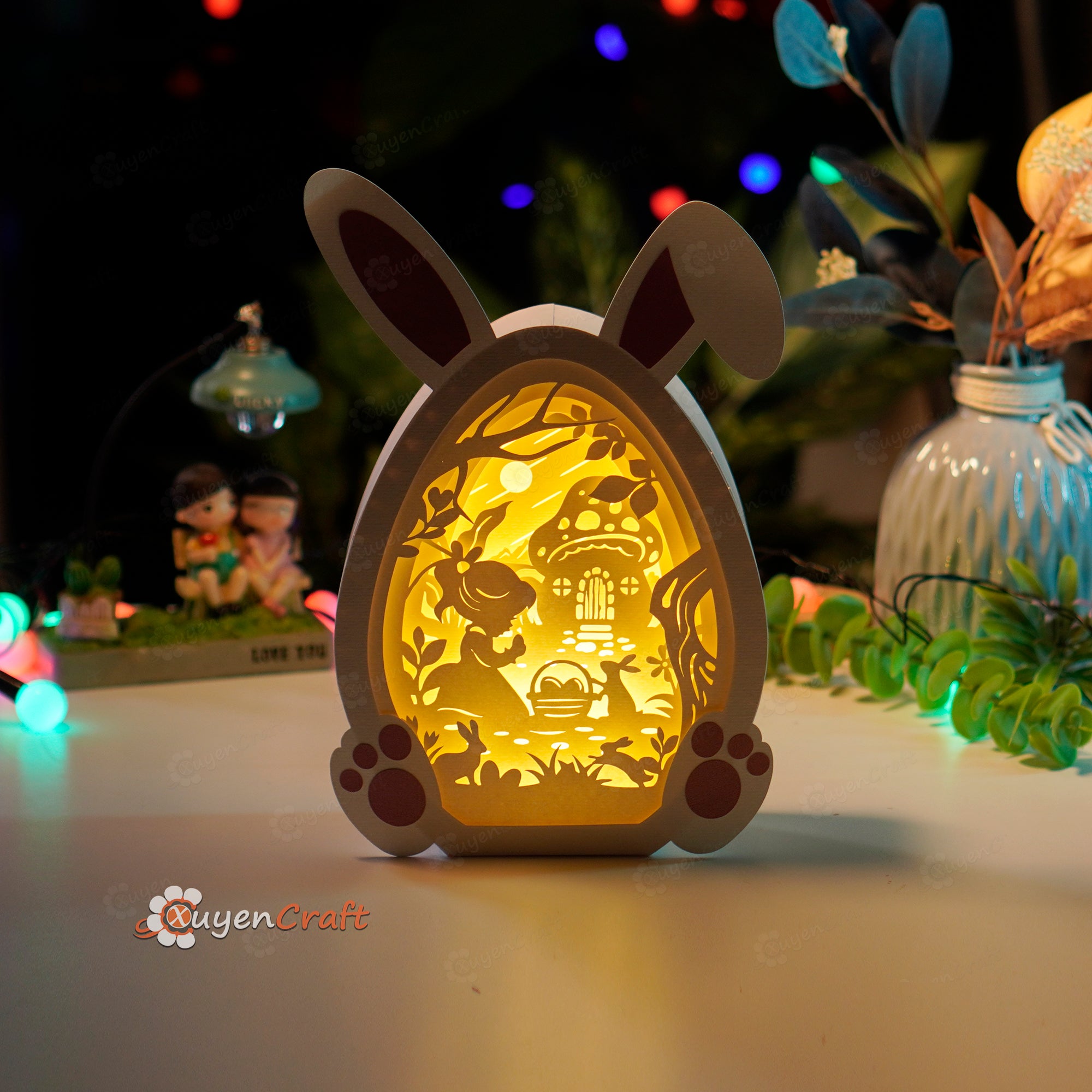 Easter Bunny Egg Lanterns Shadow Box 01, PDF, SVG, Studio Template