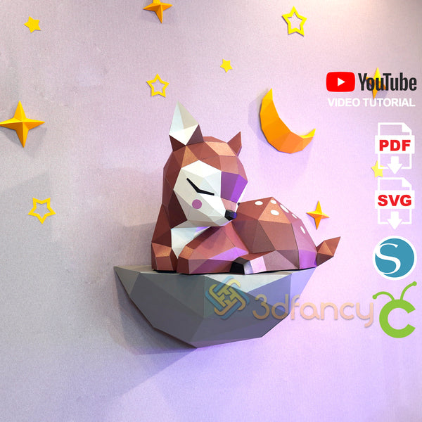 DIY Papercraft 3D Fawn On Rock PDF, SVG Template   Compatible with Cricut, Cameo 4, Scanncut