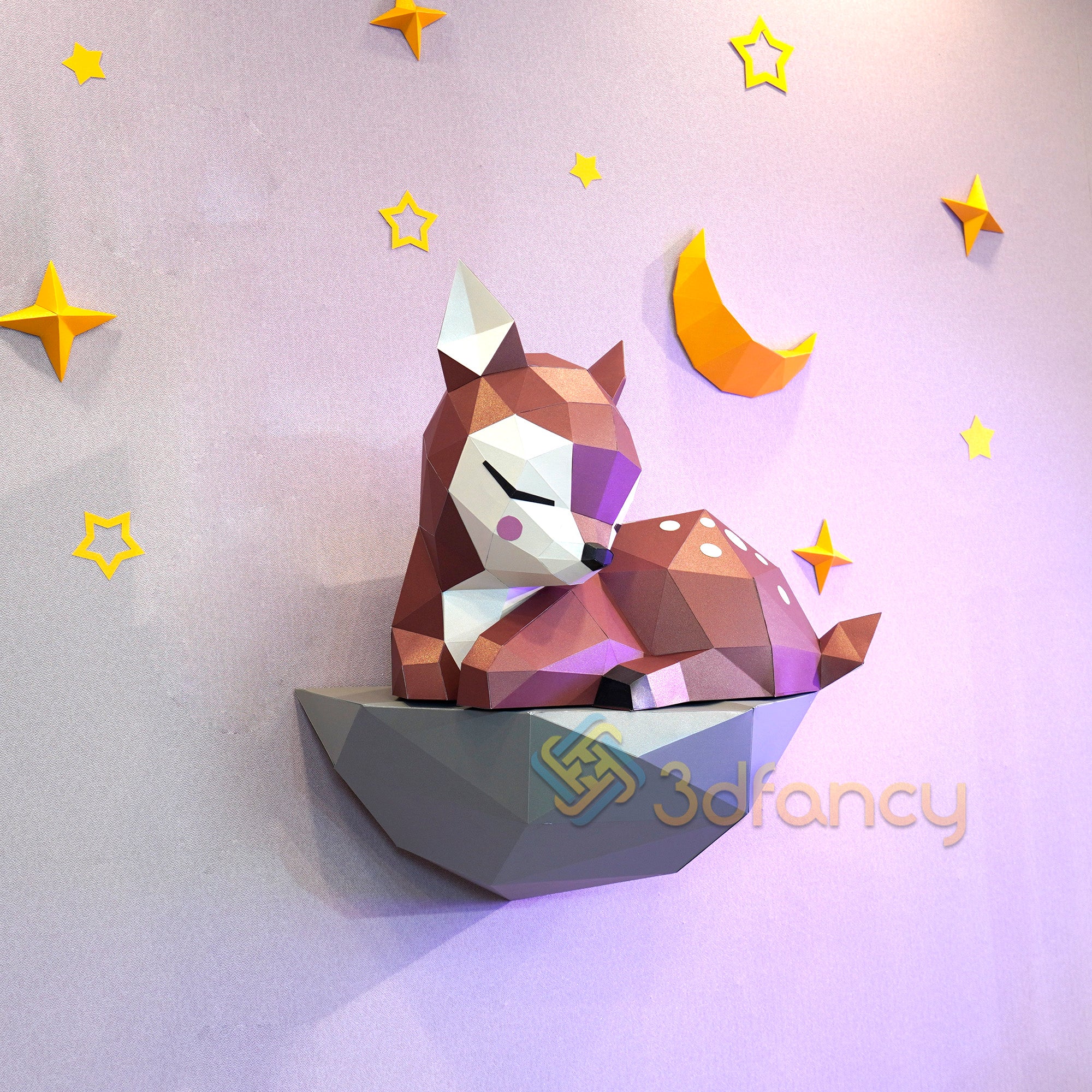 DIY Papercraft 3D Fawn On Rock PDF, SVG Template   Compatible with Cricut, Cameo 4, Scanncut