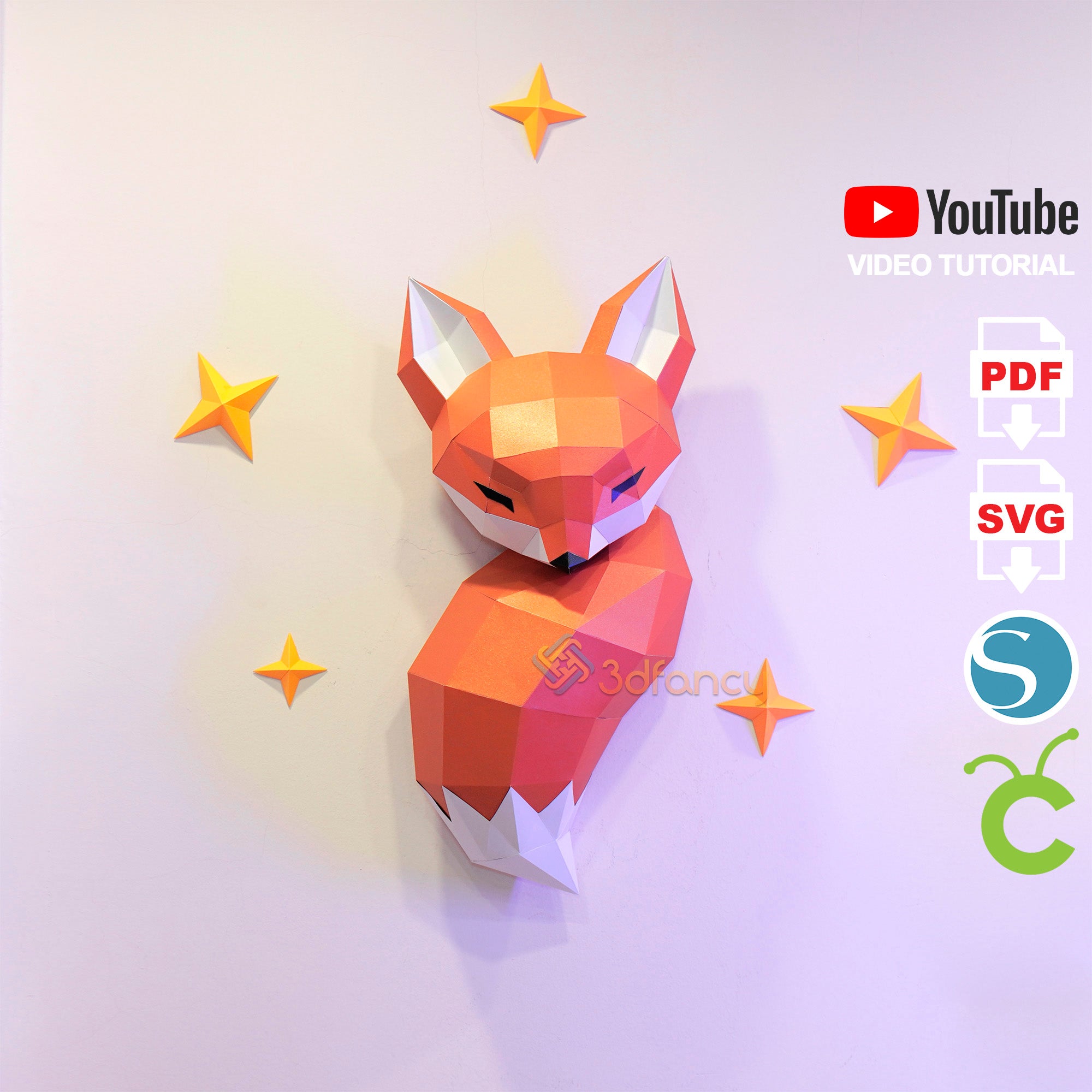 Papercraft Fox PDF, SVG Template Compatible with Cricut, Cameo 4, Scanncut