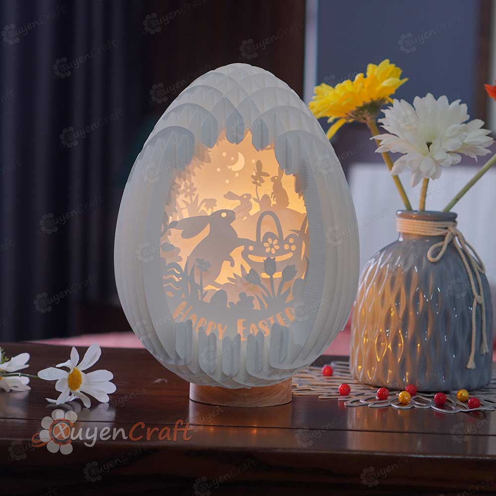 Happy Easter Eggs Pop up, PDF, SVG, Studio Template 3D Papercut Light Box Sliceform Paper Sphere Popup, 3d lamp svg, Easter night light
