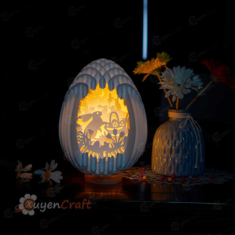 Bunny Easter Egg Pop Up SVG Template 3D Papercut Light Box
