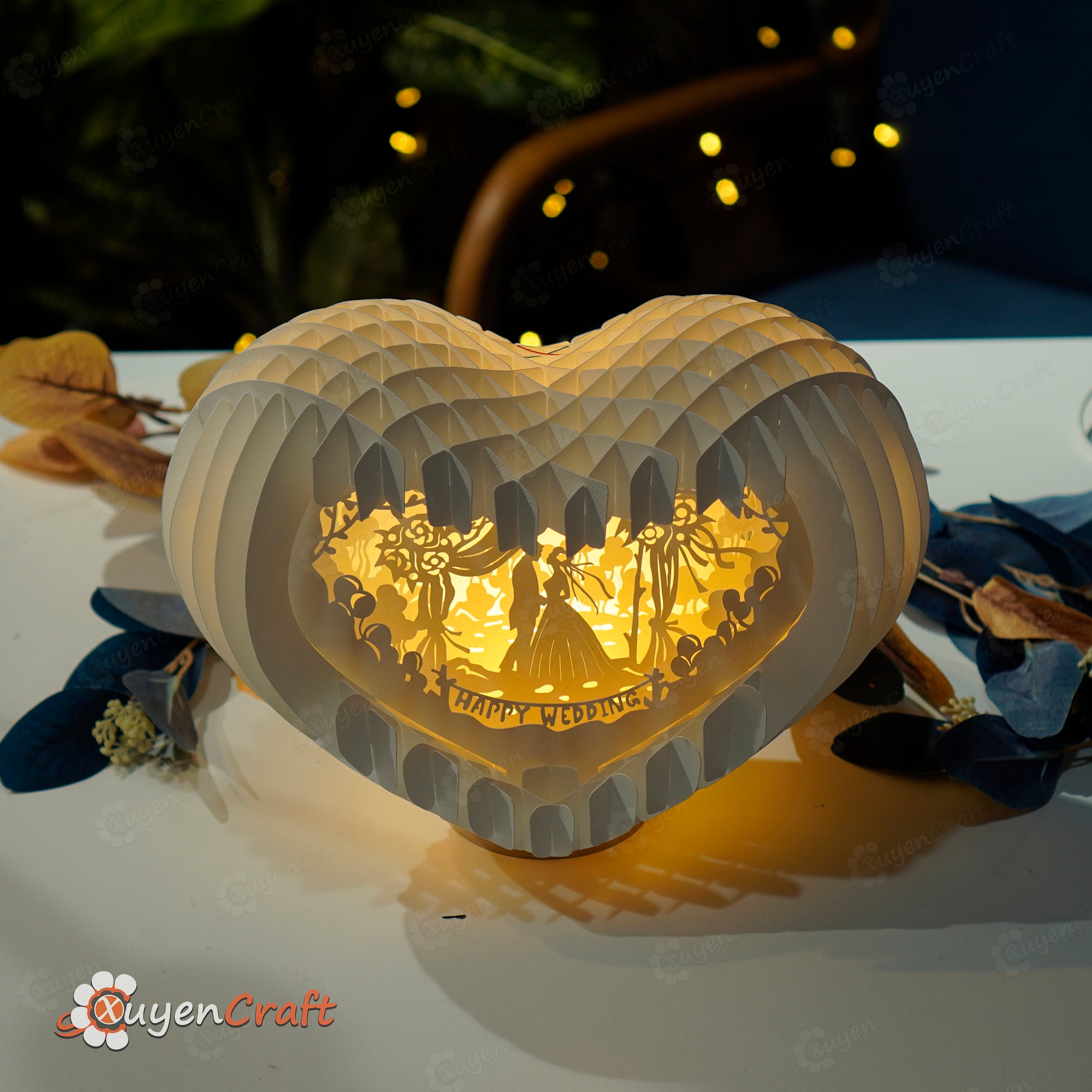 Happy Wedding Pop-up Card Light Box SVG Template for Cricut, Cameo4, ScanNcut