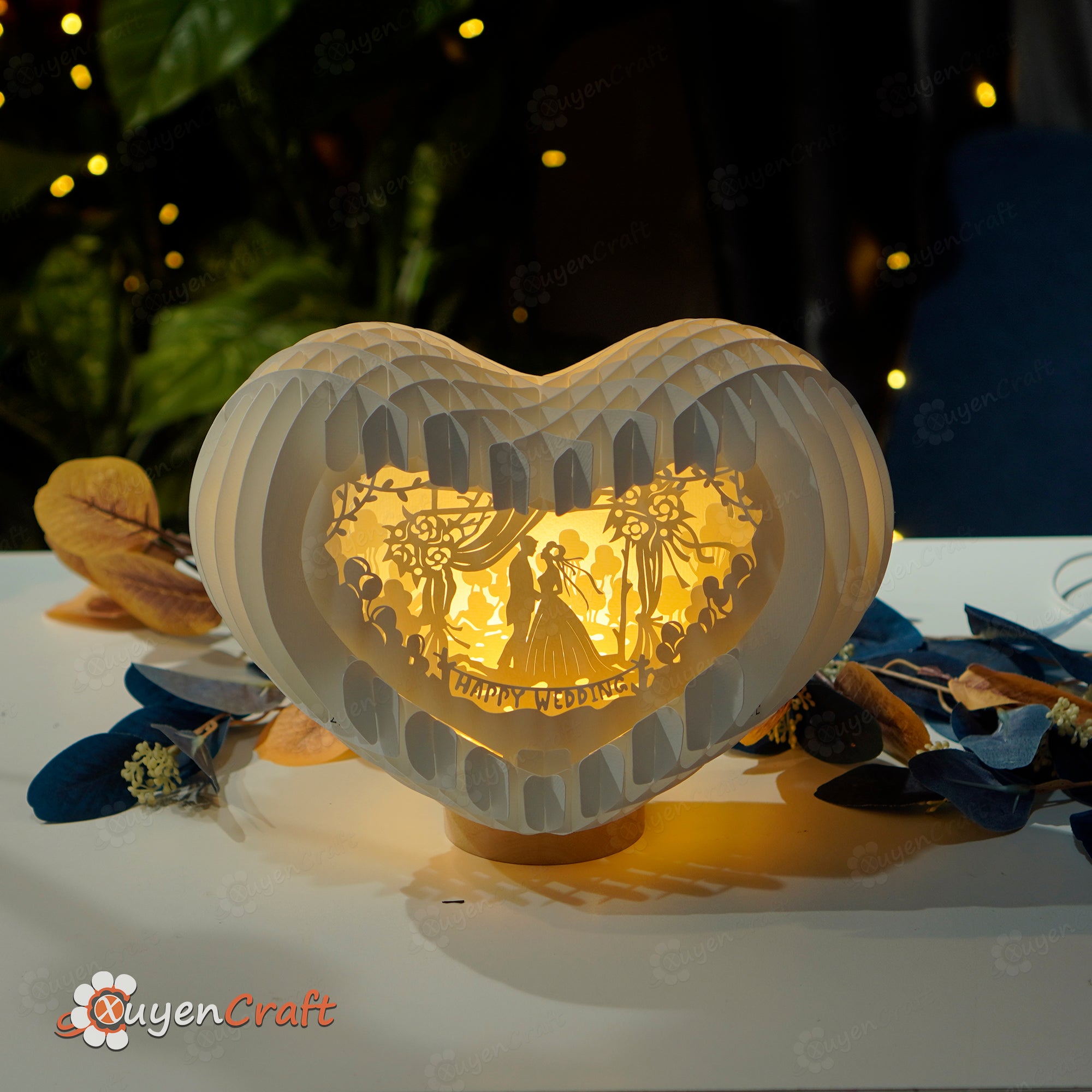 Happy Wedding Pop-up Card Light Box SVG Template for Cricut, Cameo4, ScanNcut