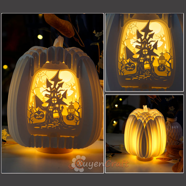 House Halloween In Tall Pumpkin Pop Up SVG, Studio, PDF Template