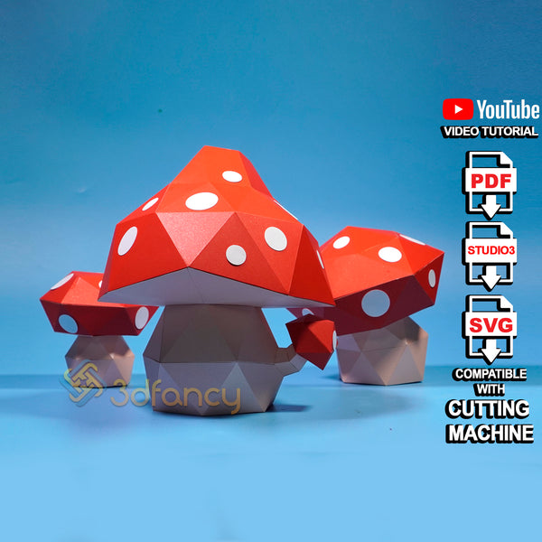 Champignon 3D Papercraft PDF, modèle SVG pour imprimante, Cricut, Cameo 4, Scanncut