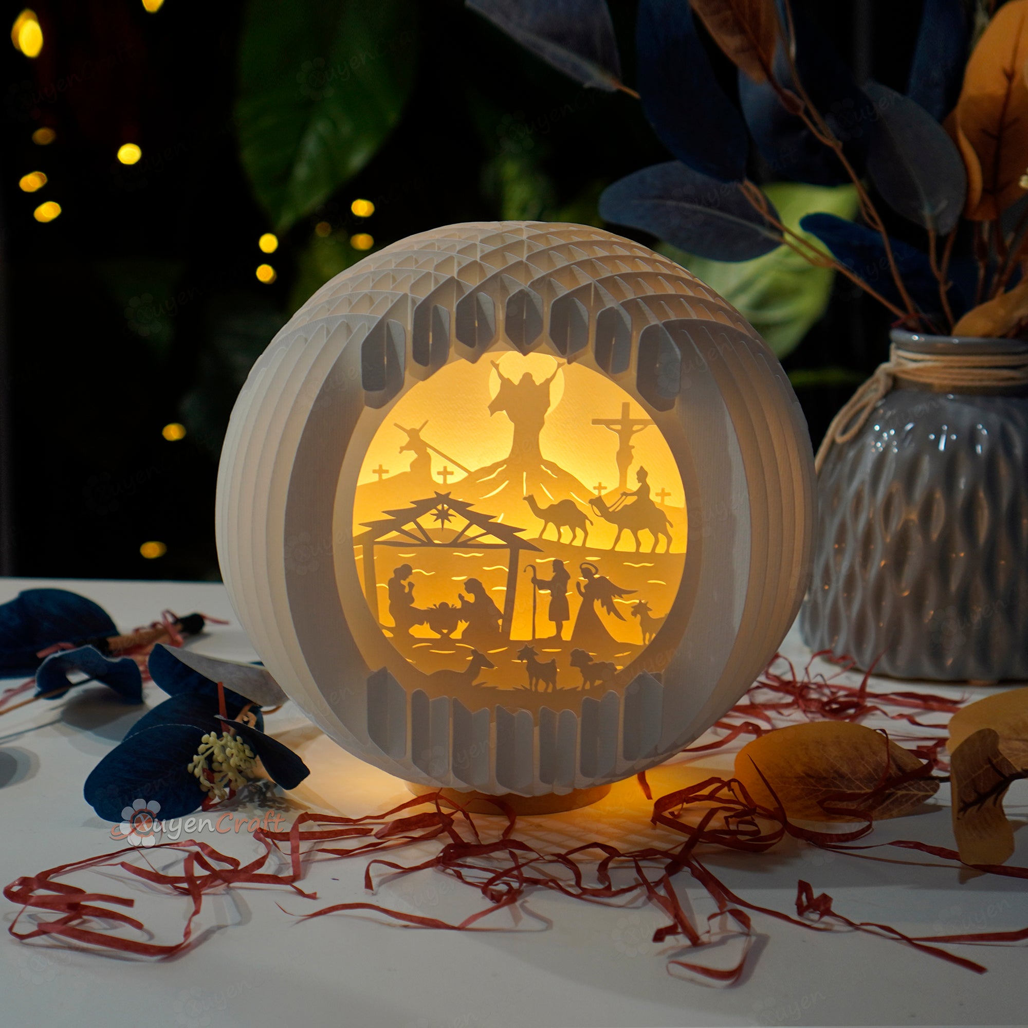 Nativity Scene Christmas Sphere Pop Up SVG, Silhouette Studio Template