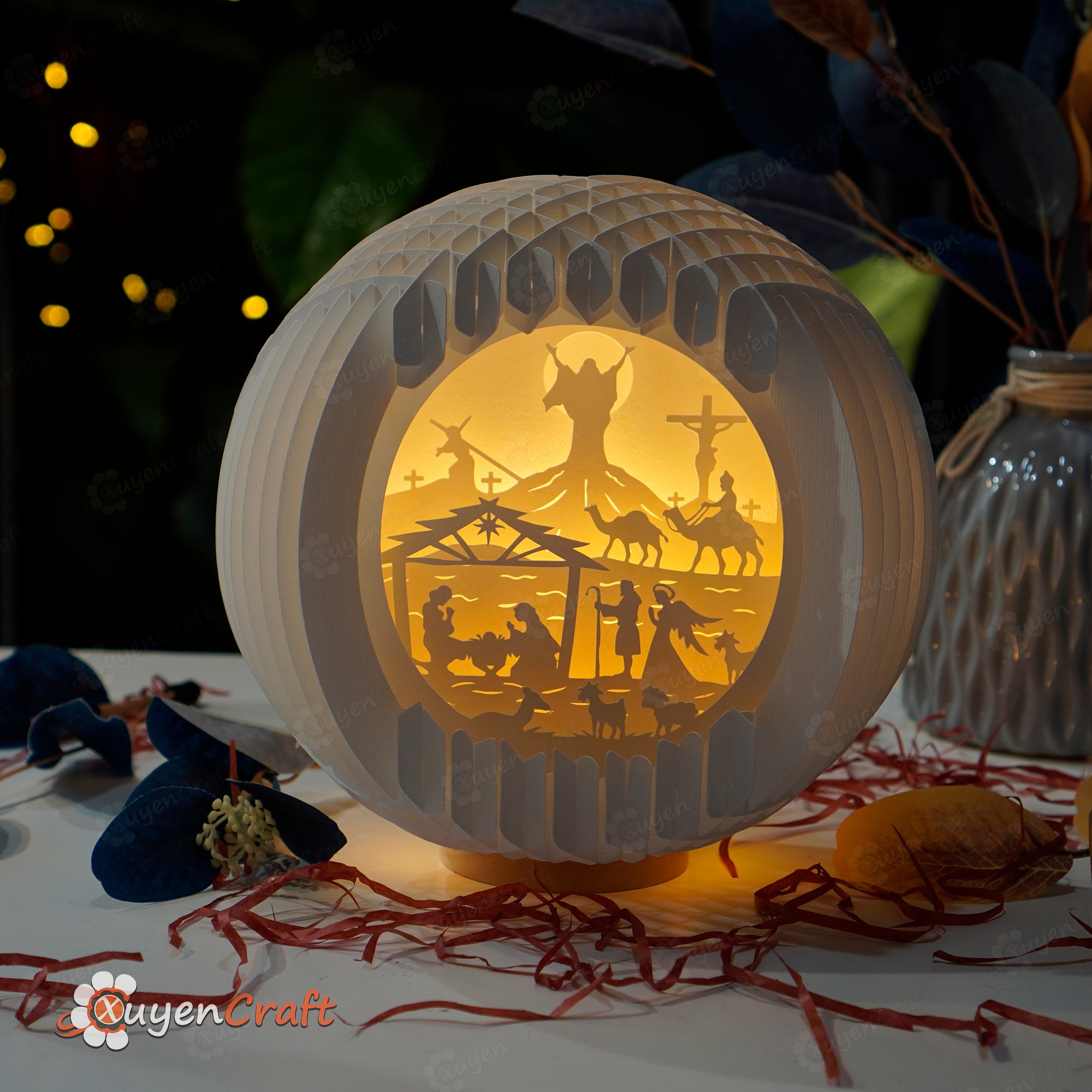 Nativity Scene Christmas Sphere Pop Up SVG, Silhouette Studio Template