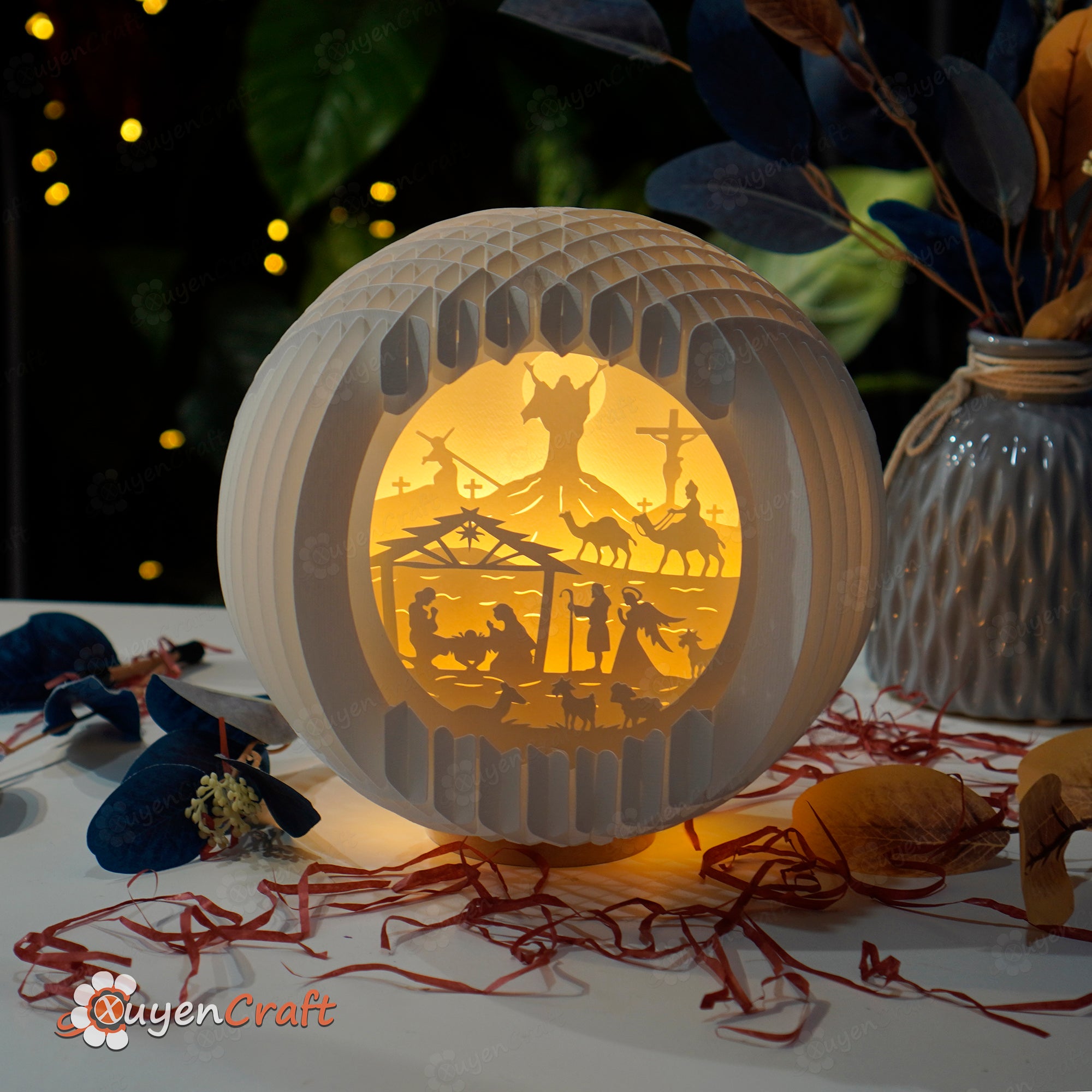 Nativity Scene Christmas Sphere Pop Up SVG, Silhouette Studio Template