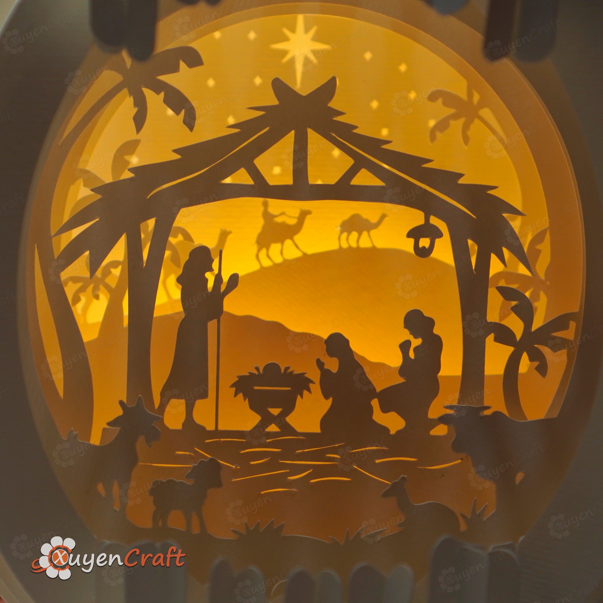 Nativity Scene Christmas Snowball Pop Up SVG Template, Christmas Lightbox 3D Papercut Light Box Sliceform Paper Sphere Popup, 3d svg cricut
