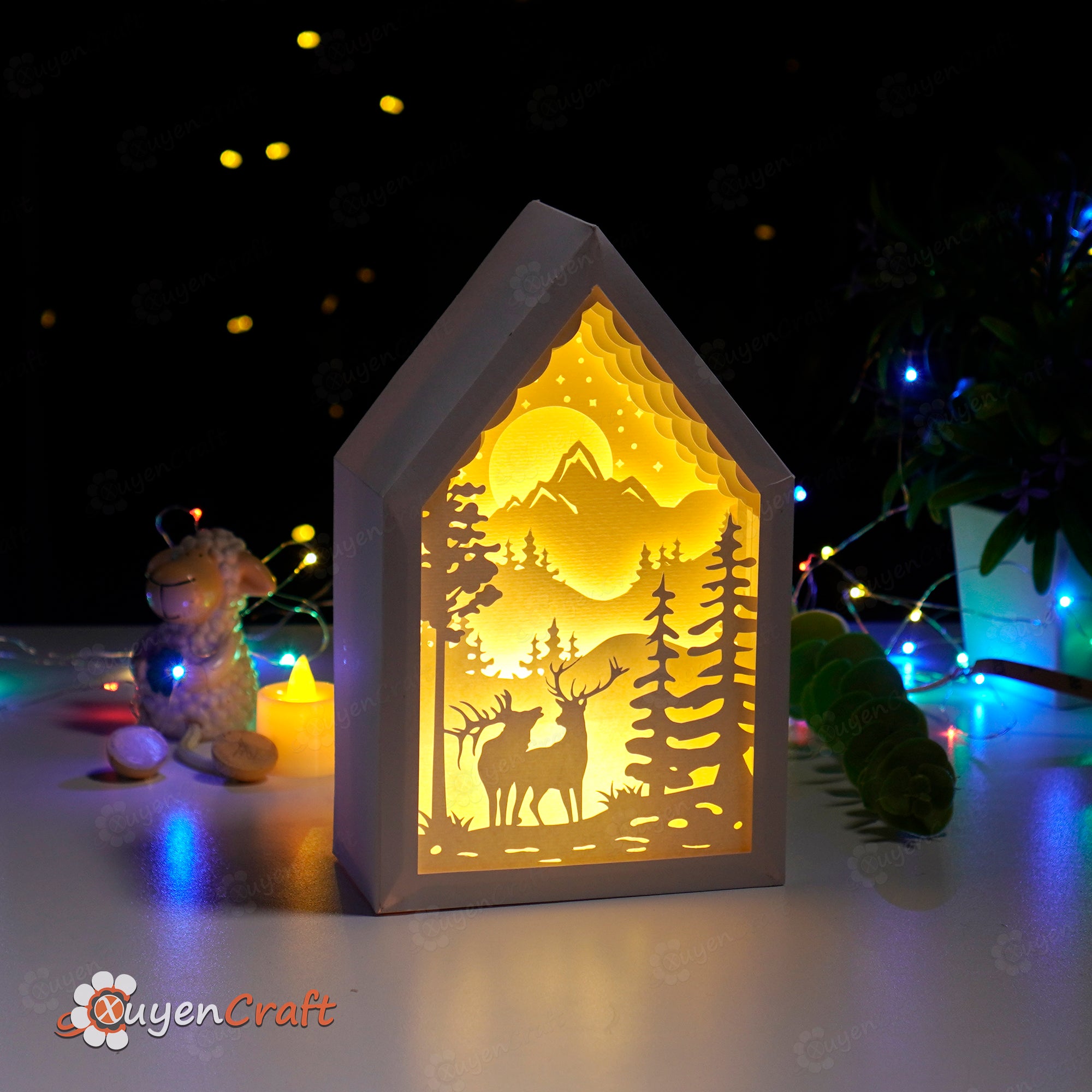 Paper Lantern SVG Templates for creating Deer in Christmas Lanterns