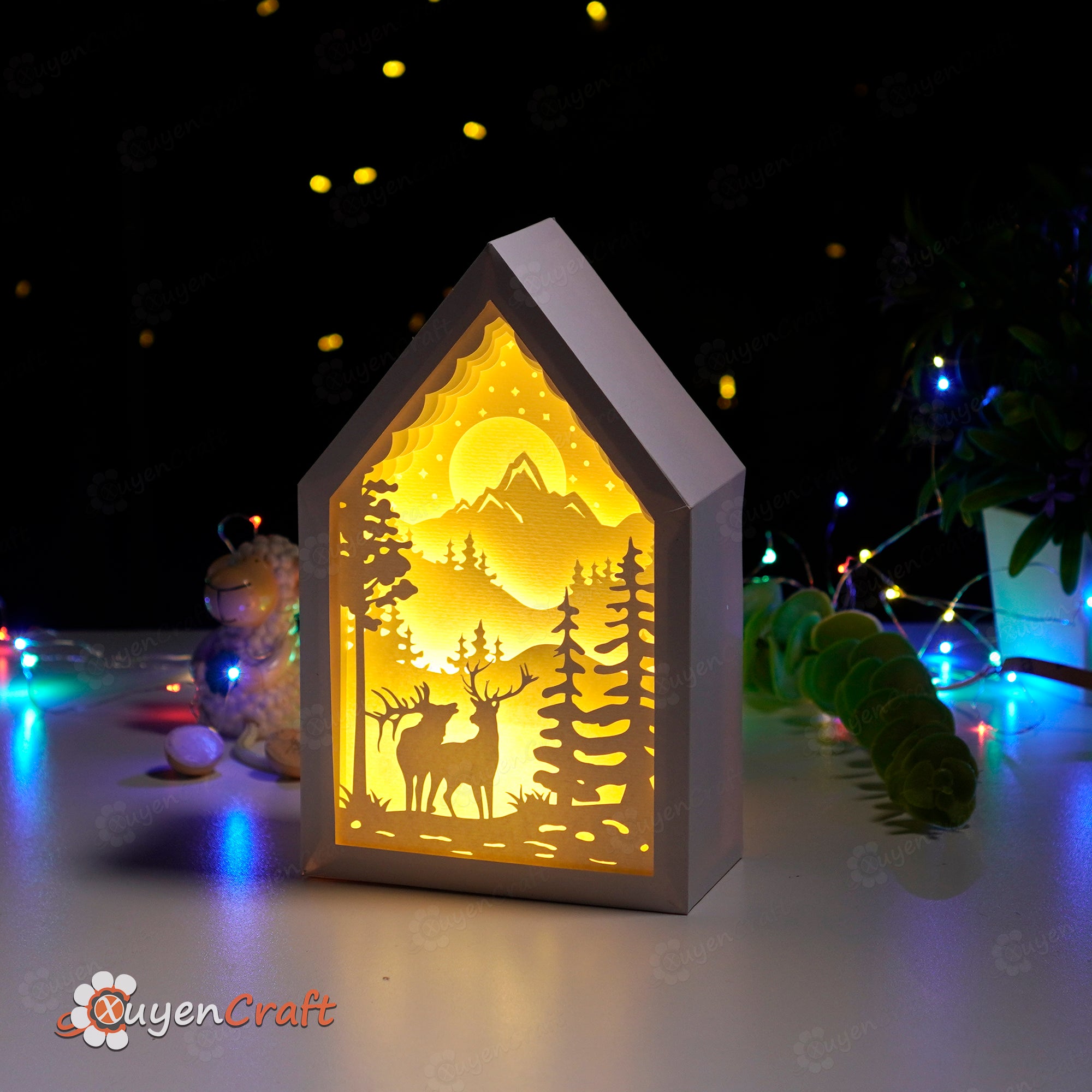 Paper Lantern SVG Templates for creating Deer in Christmas Lanterns