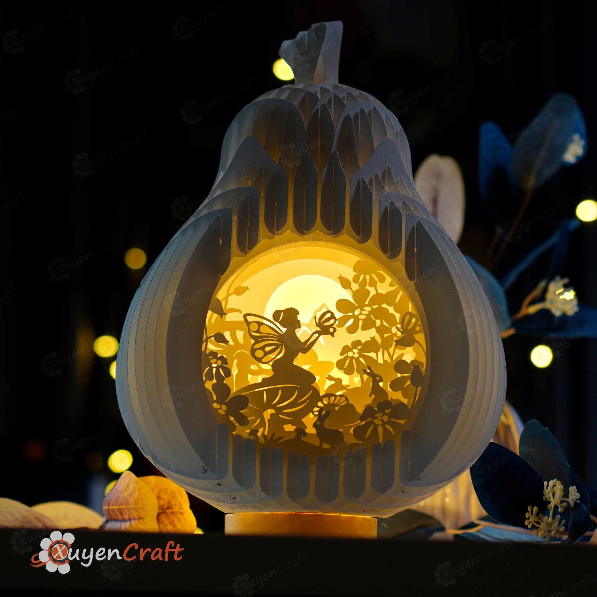 Pack 3 Pear Popup Lighting 3D SVG For Cricut, ScanNcut, Cameo4, Butterfly Fairy Lightbox, Little Girl Rabbit, Toucan