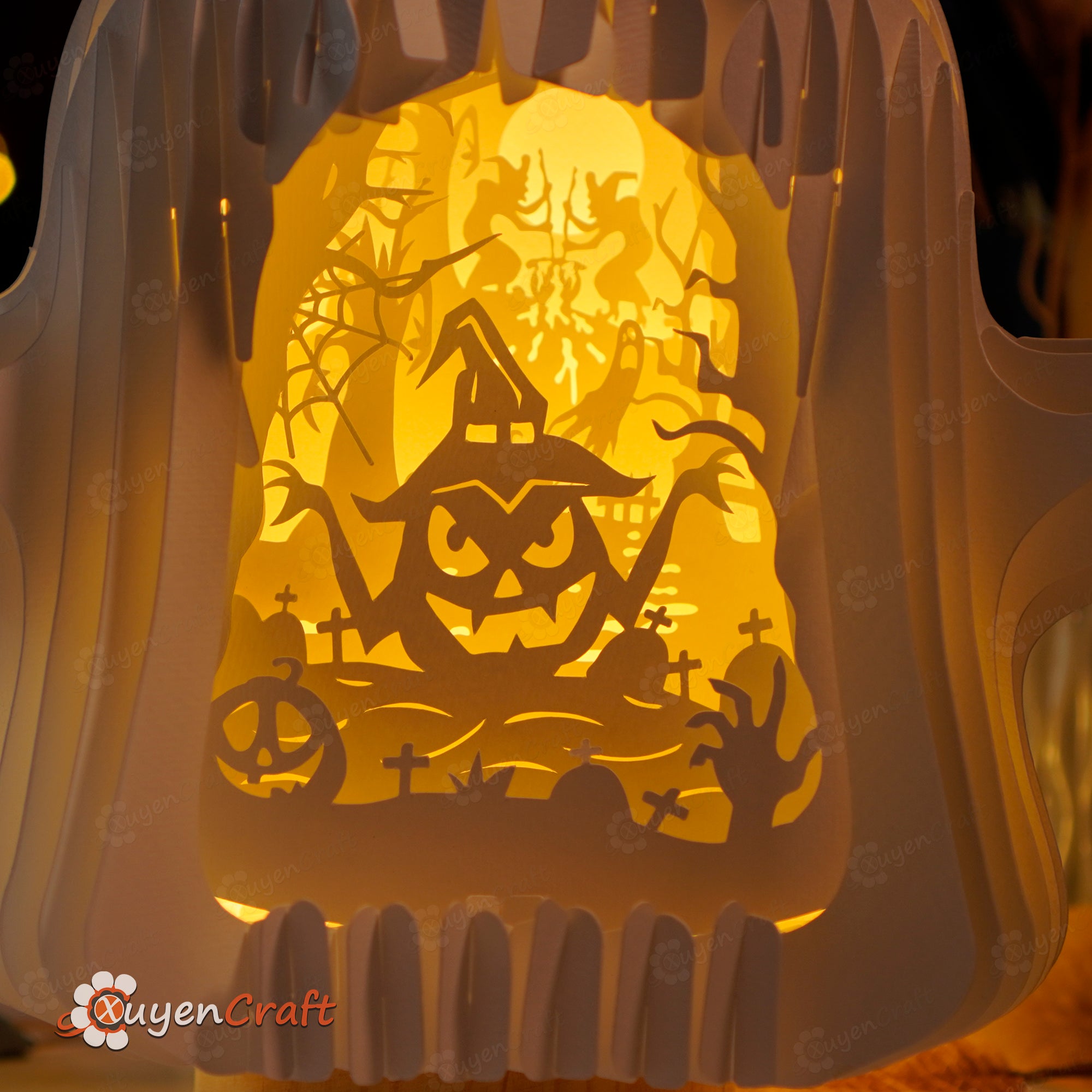 Pumpkins Ghost Pop Up Shadow Box PDF, SVG, Studio Template Halloween Light Box